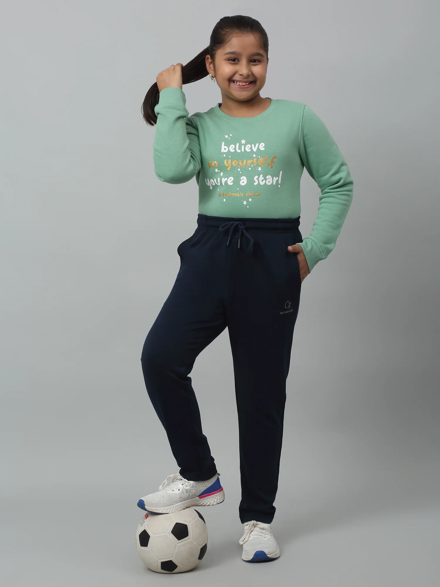 Girls Casual Navy Blue Track Pants - Image 5