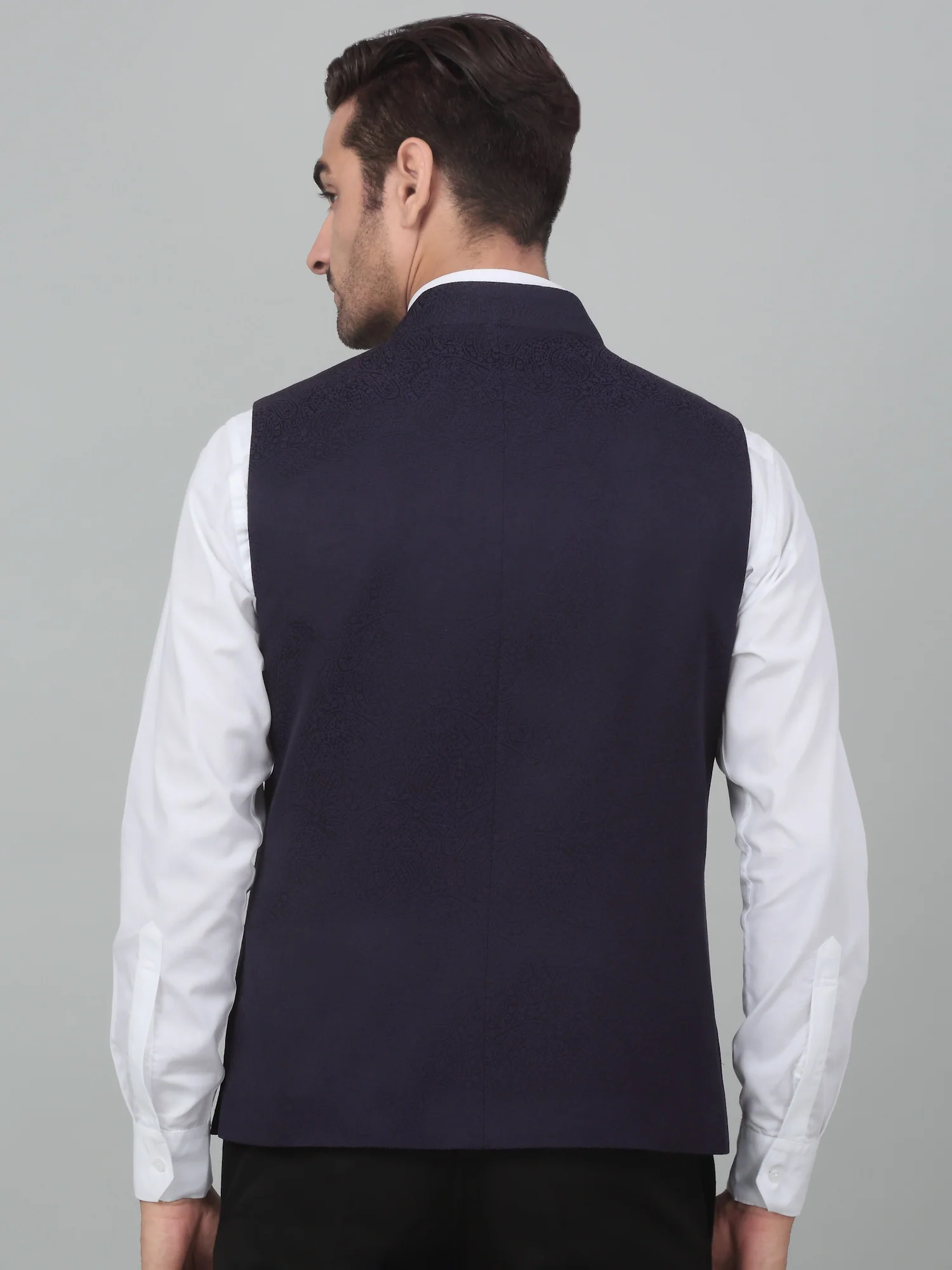 Men's Purple Self Design Party Wear Waistcoat - Image 2