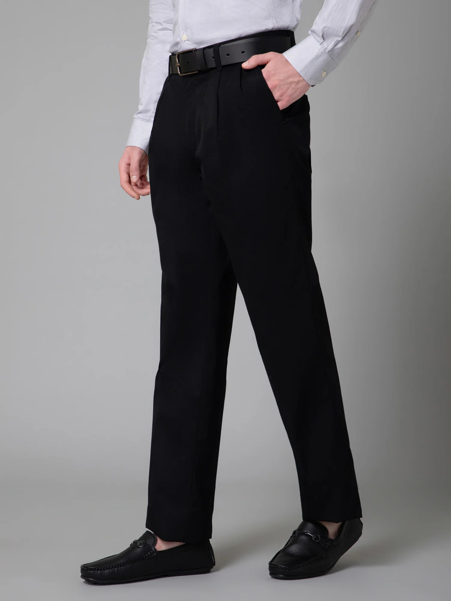 Men's Formal Pleated front Black  Trousers - Image 2