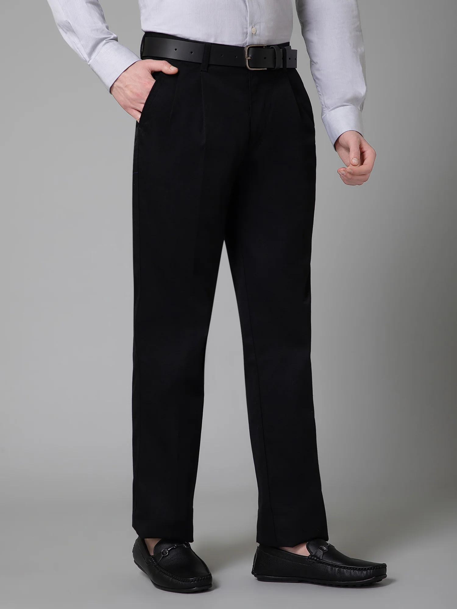 Men's Formal Pleated front Black  Trousers - Image 3