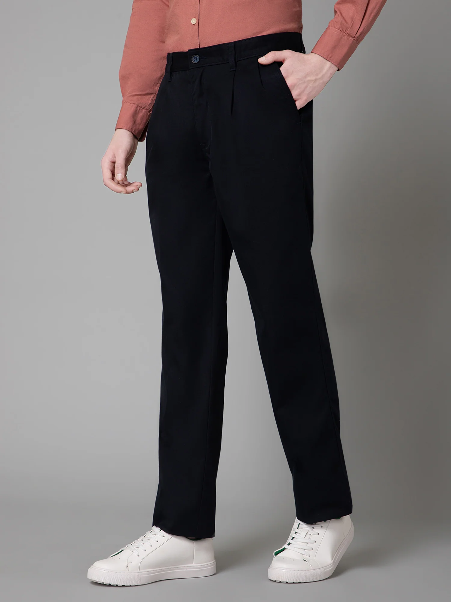 Men's Formal Pleated front Navy Blue  Trousers - Image 2