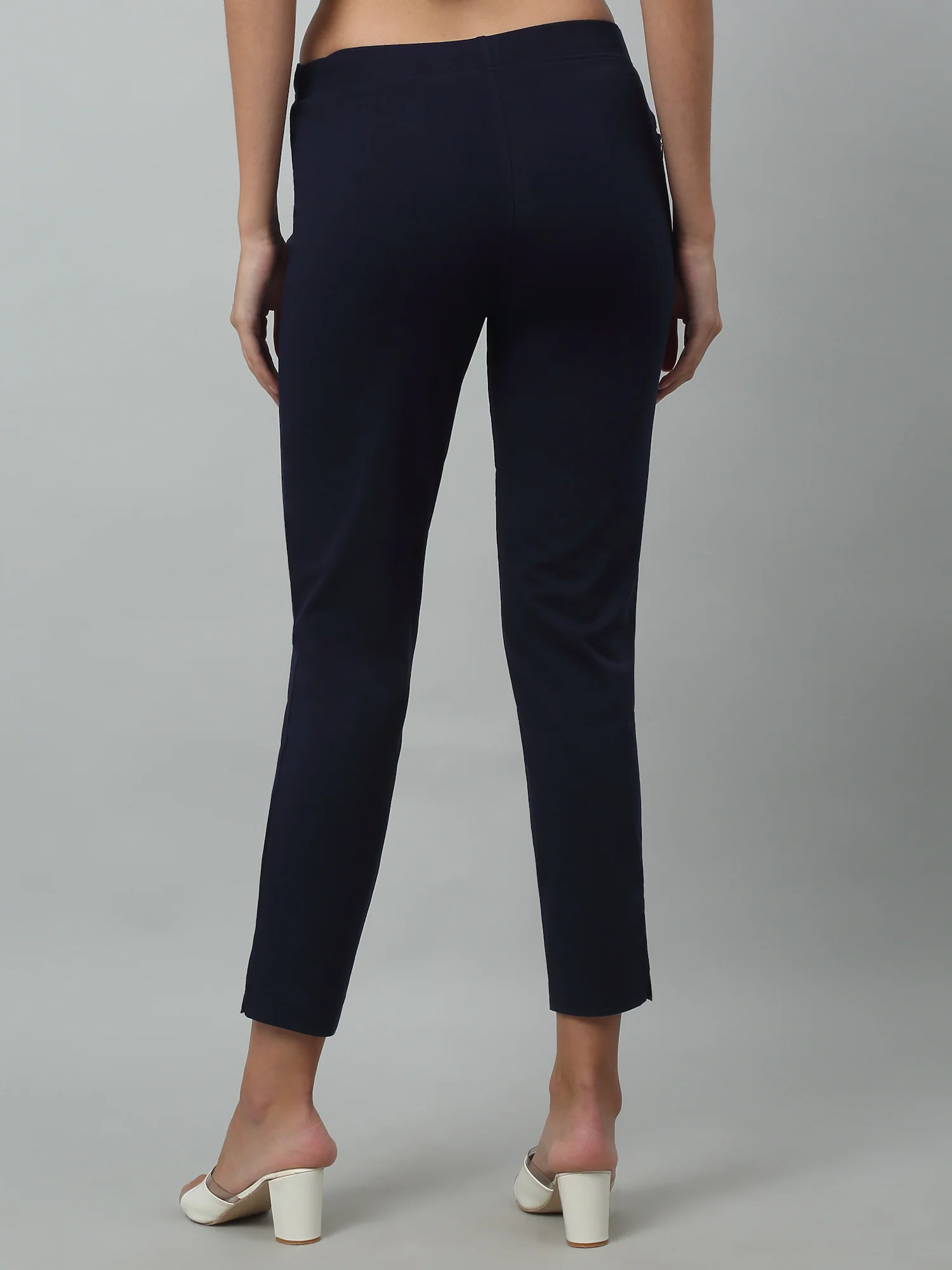 Women's Basic Regular Fit Navy Blue Flat Front Mid rise Kurti Pant - Image 4