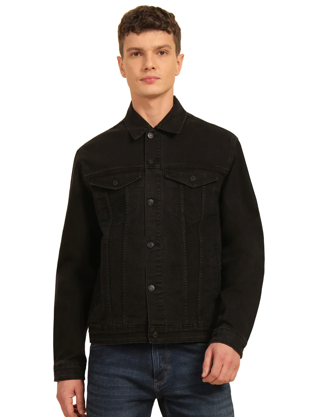 Denim Jacket for Men | Premium Casual Jacket Smart Fit Spread Collar Cotton Blend Fabric Solid Pattern - Image 2