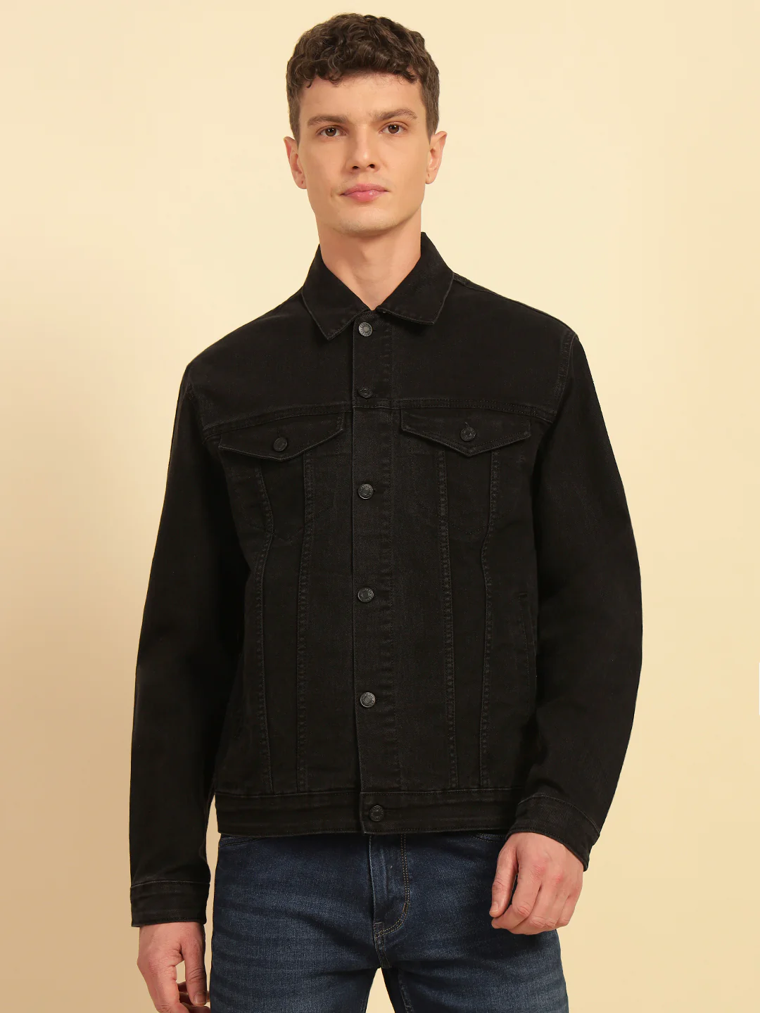 Denim Jacket for Men | Premium Casual Jacket Smart Fit Spread Collar Cotton Blend Fabric Solid Pattern - Image 3