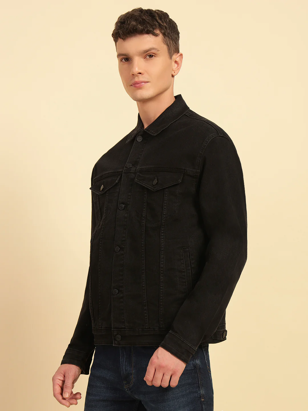 Denim Jacket for Men | Premium Casual Jacket Smart Fit Spread Collar Cotton Blend Fabric Solid Pattern - Image 4