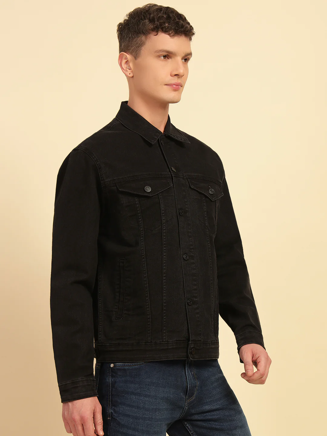 Denim Jacket for Men | Premium Casual Jacket Smart Fit Spread Collar Cotton Blend Fabric Solid Pattern - Image 5