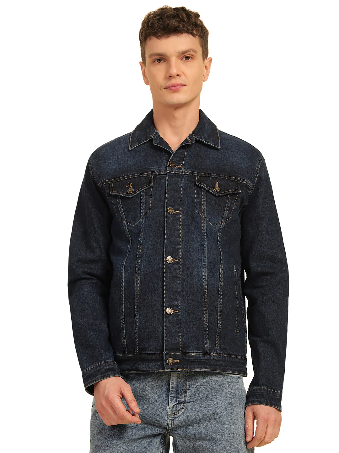 Denim Jacket for Men | Premium Casual Jacket Smart Fit Spread Collar Cotton Blend Fabric Solid Pattern - Image 3
