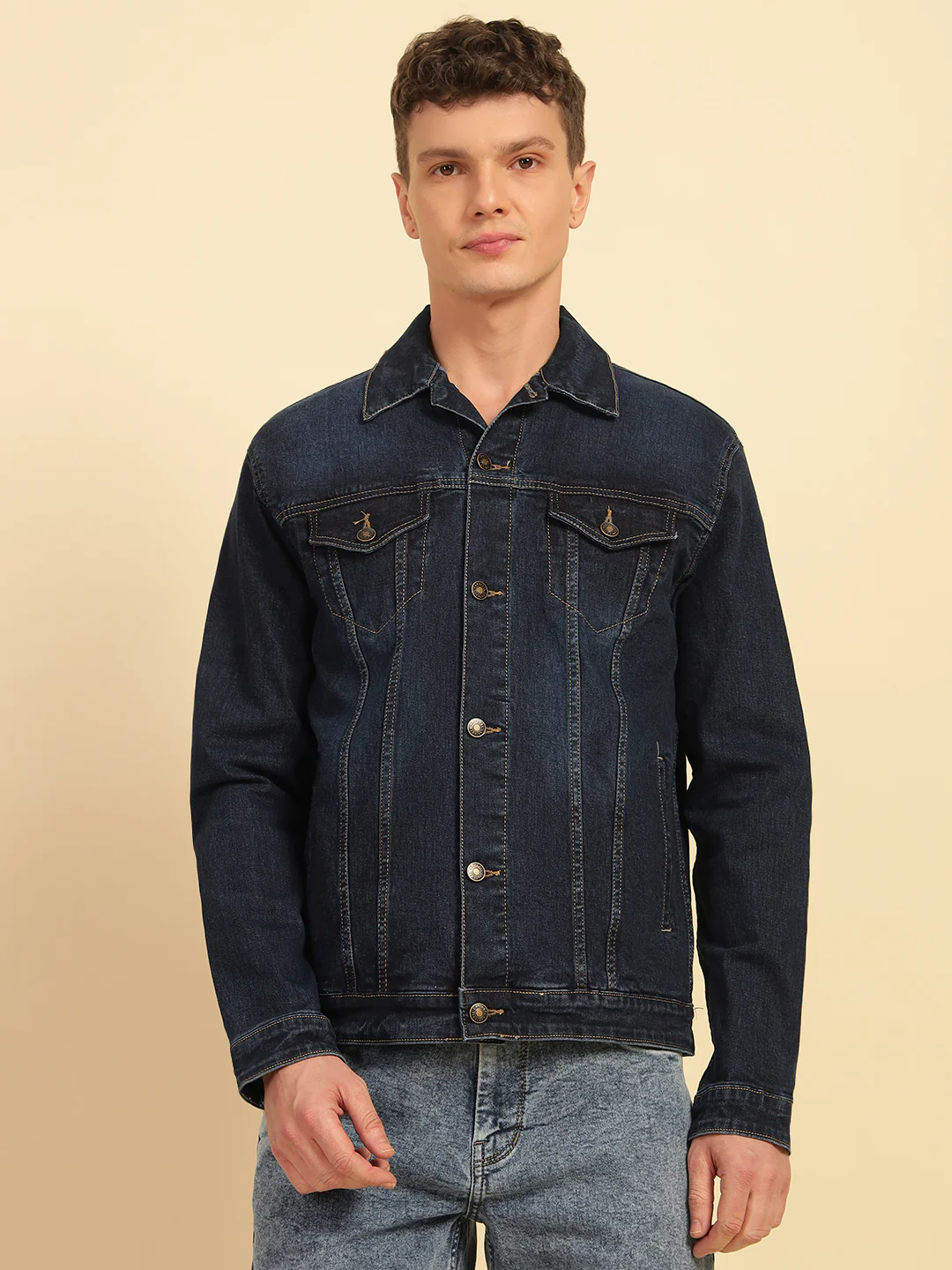 Denim Jacket for Men | Premium Casual Jacket Smart Fit Spread Collar Cotton Blend Fabric Solid Pattern - Image 4