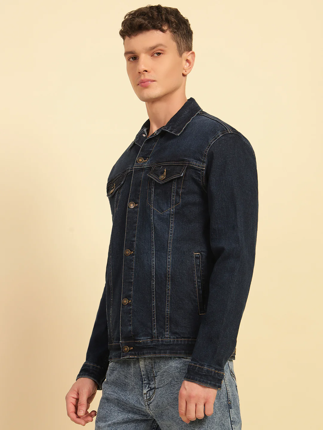 Denim Jacket for Men | Premium Casual Jacket Smart Fit Spread Collar Cotton Blend Fabric Solid Pattern - Image 5