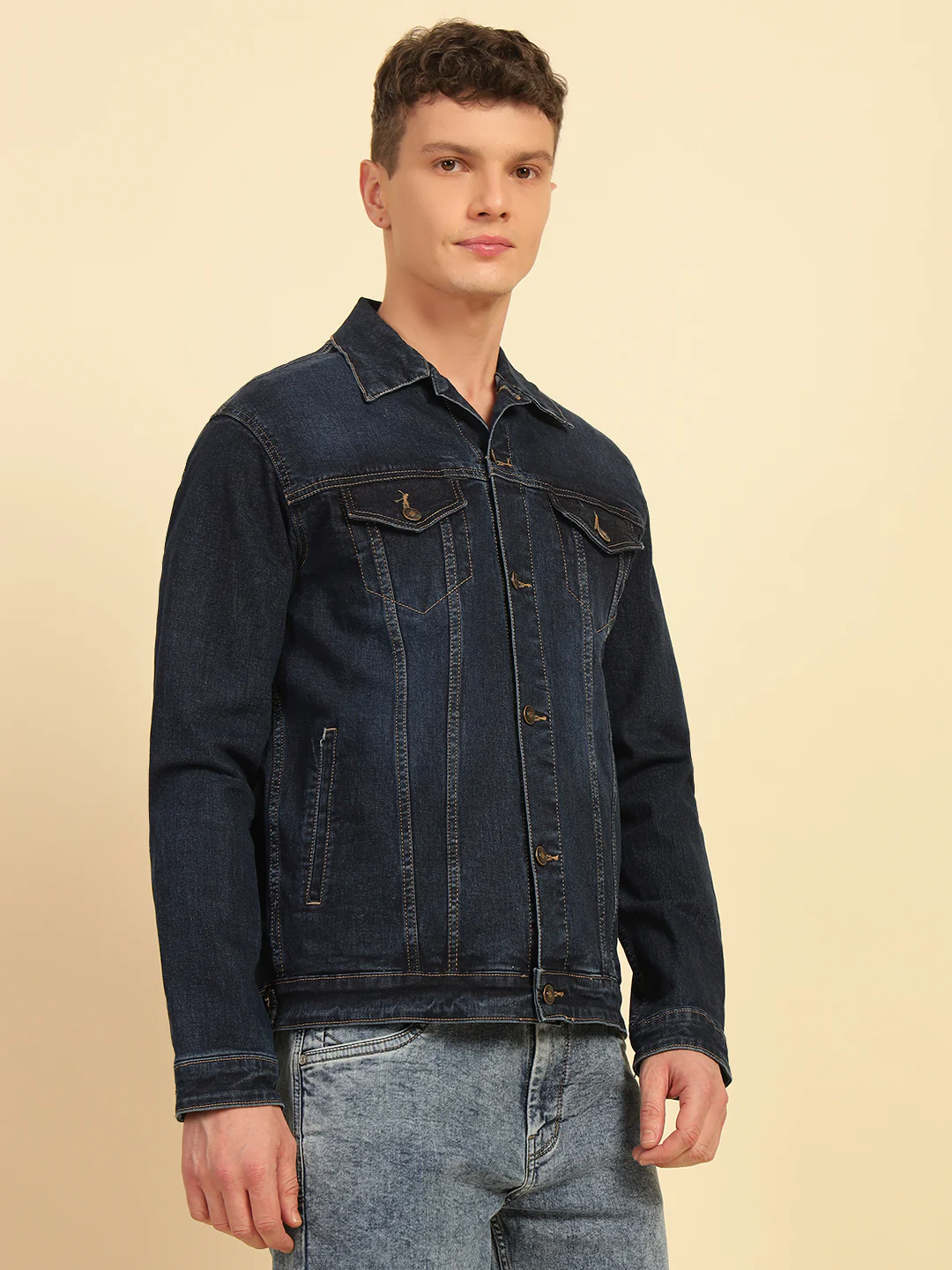 Denim Jacket for Men | Premium Casual Jacket Smart Fit Spread Collar Cotton Blend Fabric Solid Pattern - Image 6