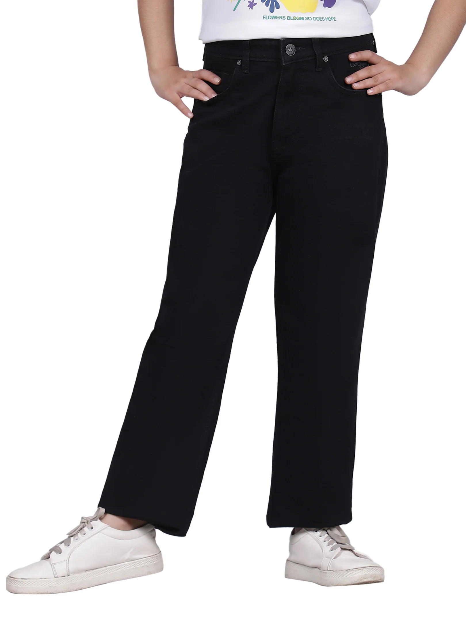 Denim Jeans for Girls | Breathable & Soft with Color Fastness Regular Fit Poly Cotton Fabric Solid Pattern Button Closure - Image 2