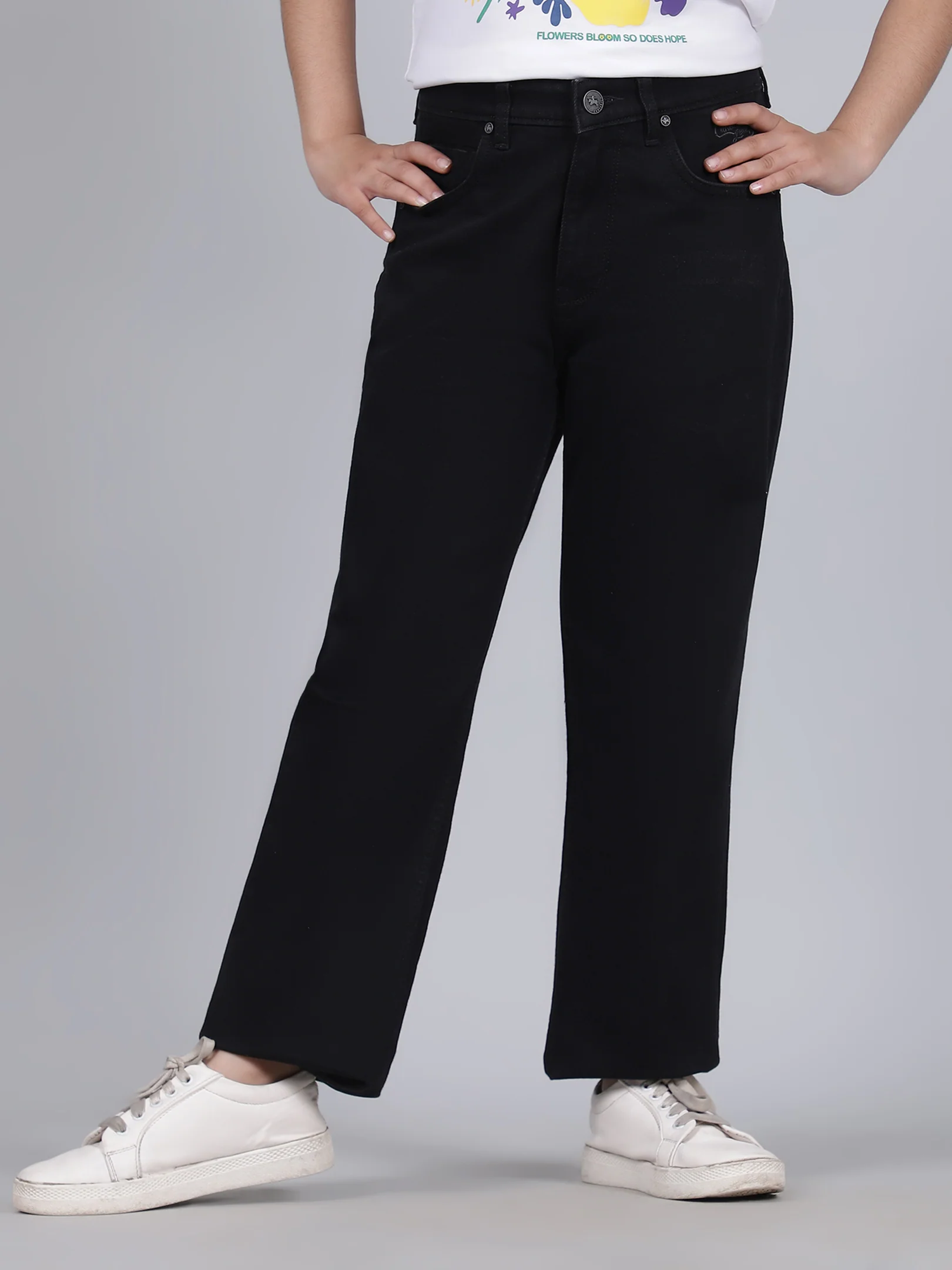 Denim Jeans for Girls | Breathable & Soft with Color Fastness Regular Fit Poly Cotton Fabric Solid Pattern Button Closure - Image 3