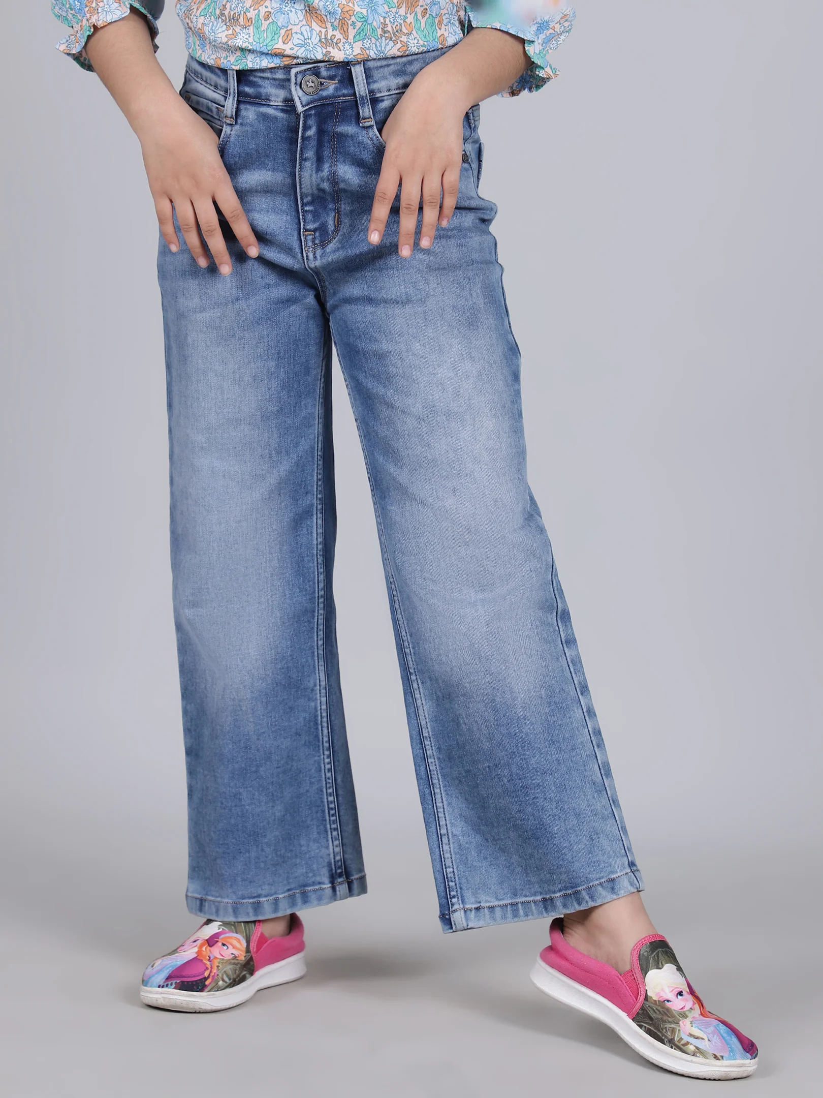 Denim Jeans for Girls | Breathable & Soft with Color Fastness Regular Fit Poly Cotton Fabric Solid Pattern Button Closure - Image 2
