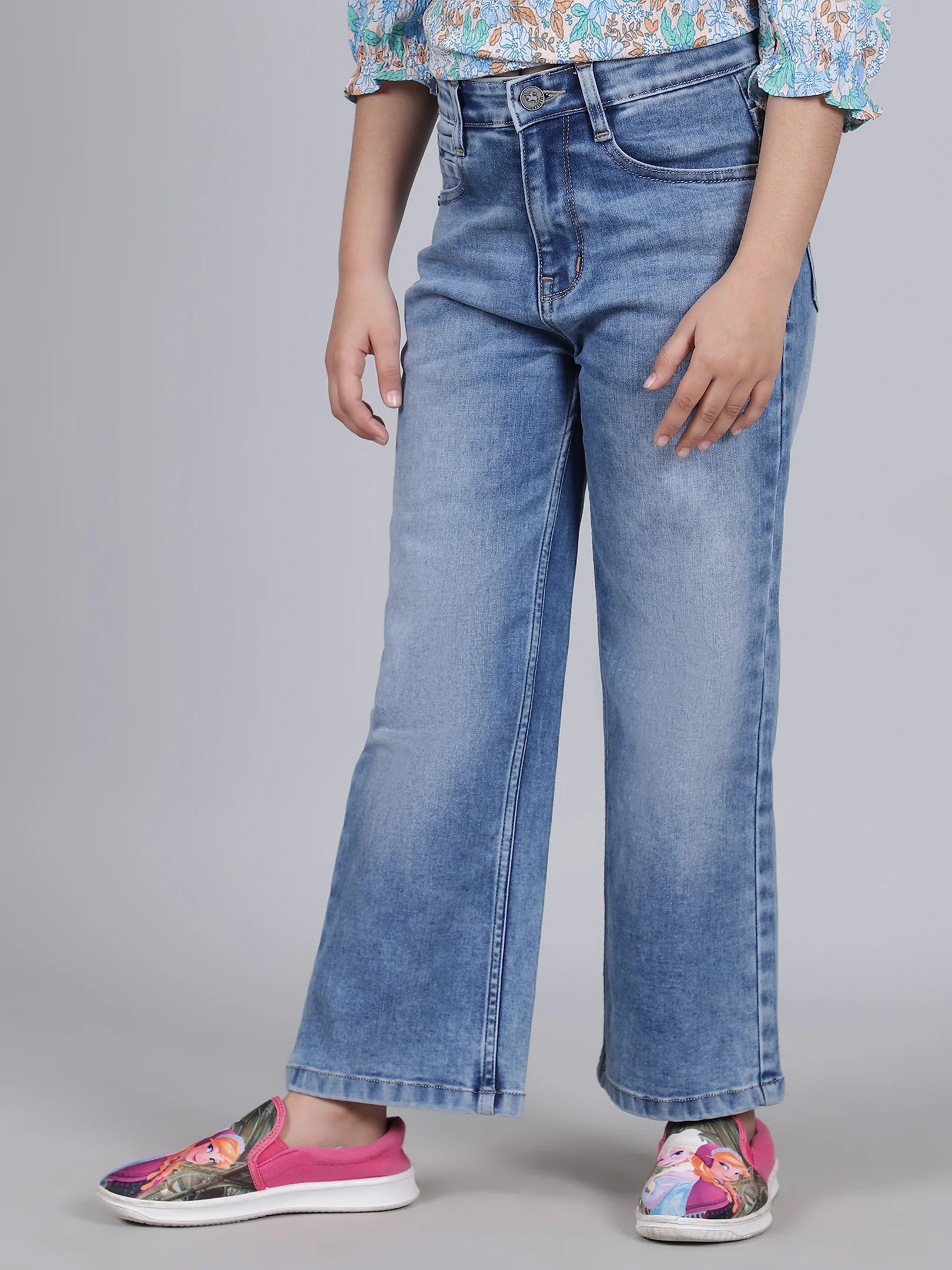 Denim Jeans for Girls | Breathable & Soft with Color Fastness Regular Fit Poly Cotton Fabric Solid Pattern Button Closure - Image 3