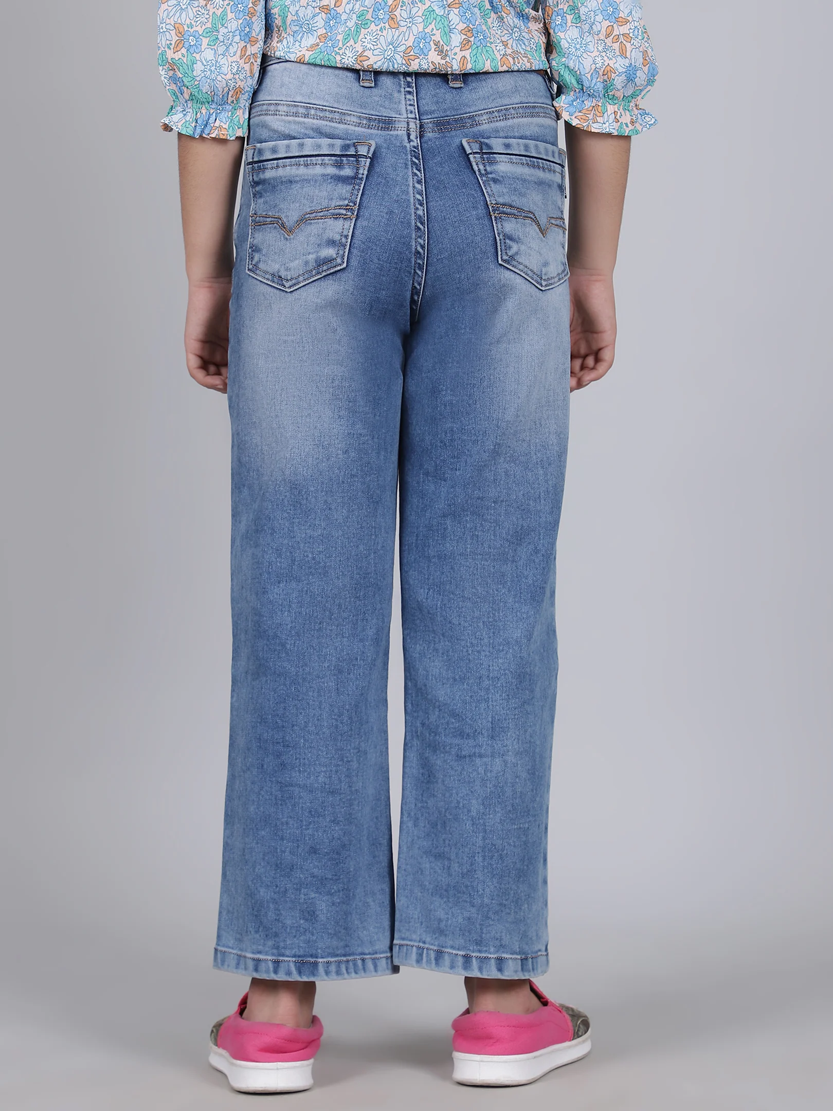 Denim Jeans for Girls | Breathable & Soft with Color Fastness Regular Fit Poly Cotton Fabric Solid Pattern Button Closure - Image 4