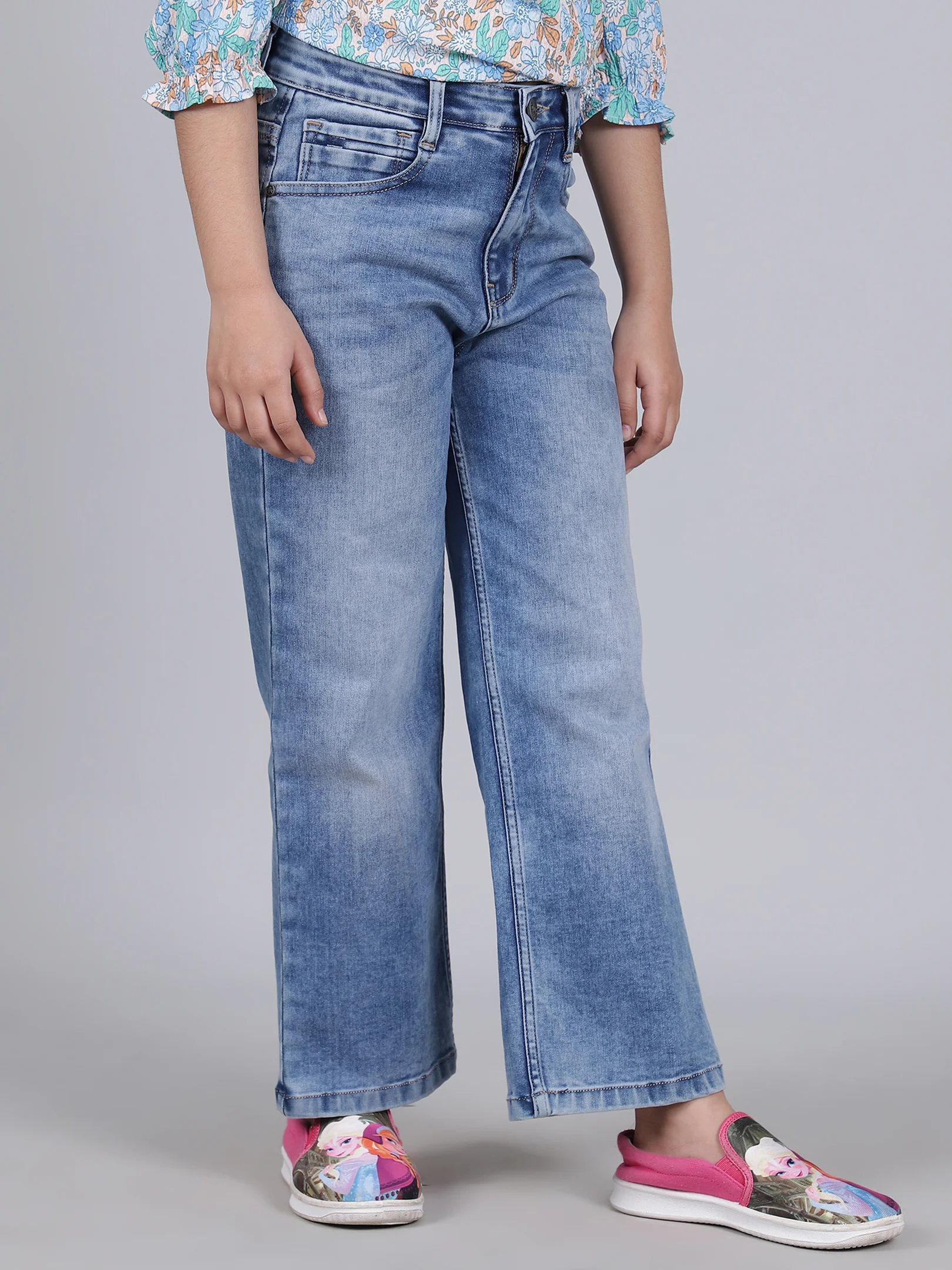 Denim Jeans for Girls | Breathable & Soft with Color Fastness Regular Fit Poly Cotton Fabric Solid Pattern Button Closure - Image 5