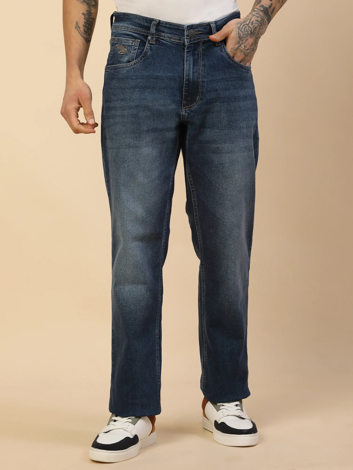 Denim Jeans for Men | Breathable & Soft with Color Fastness Loose Straight Fit Poly Cotton Fabric Solid Pattern Button Closure - Image 2