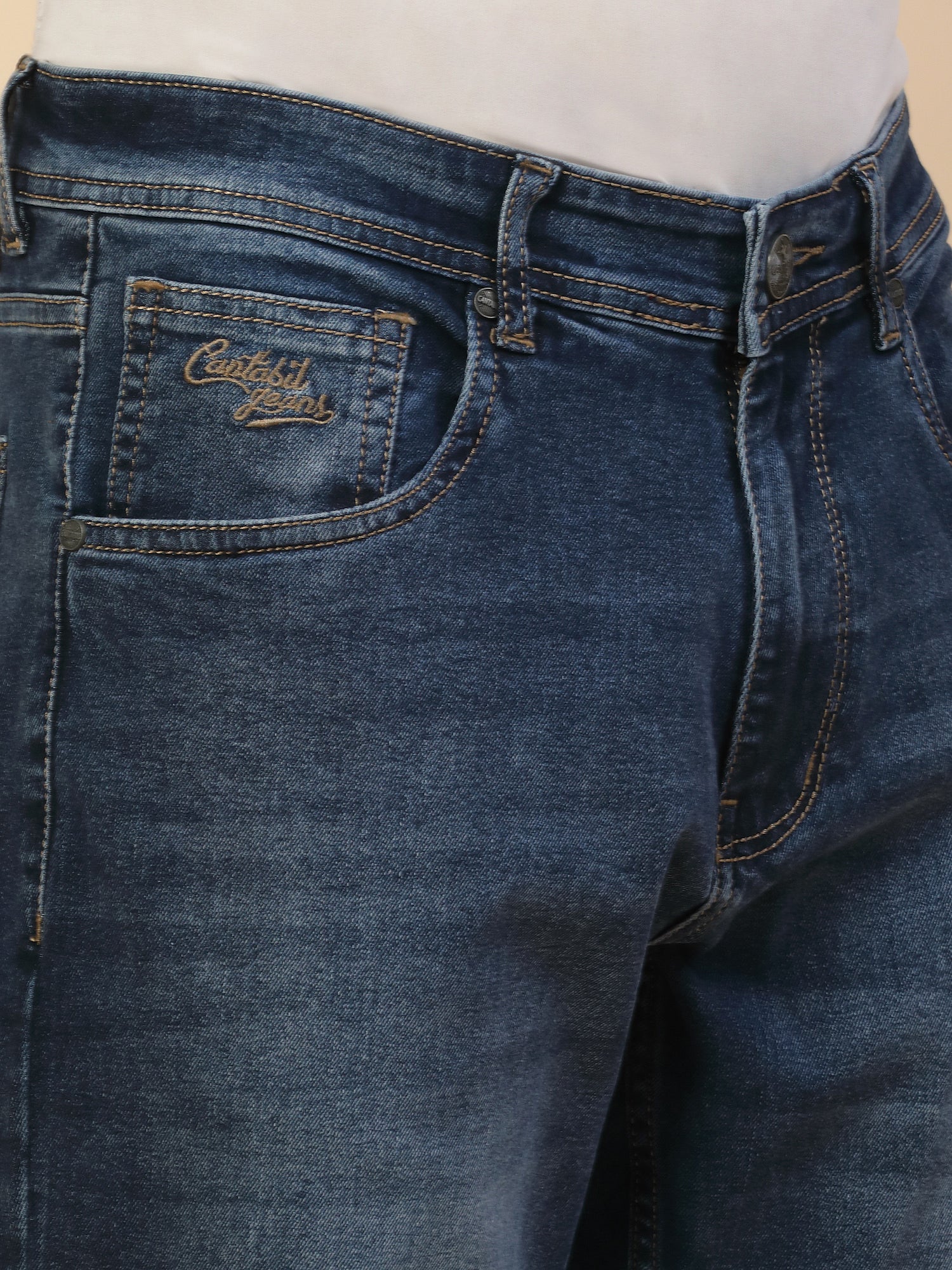 Denim Jeans for Men | Breathable & Soft with Color Fastness Loose Straight Fit Poly Cotton Fabric Solid Pattern Button Closure - Image 5