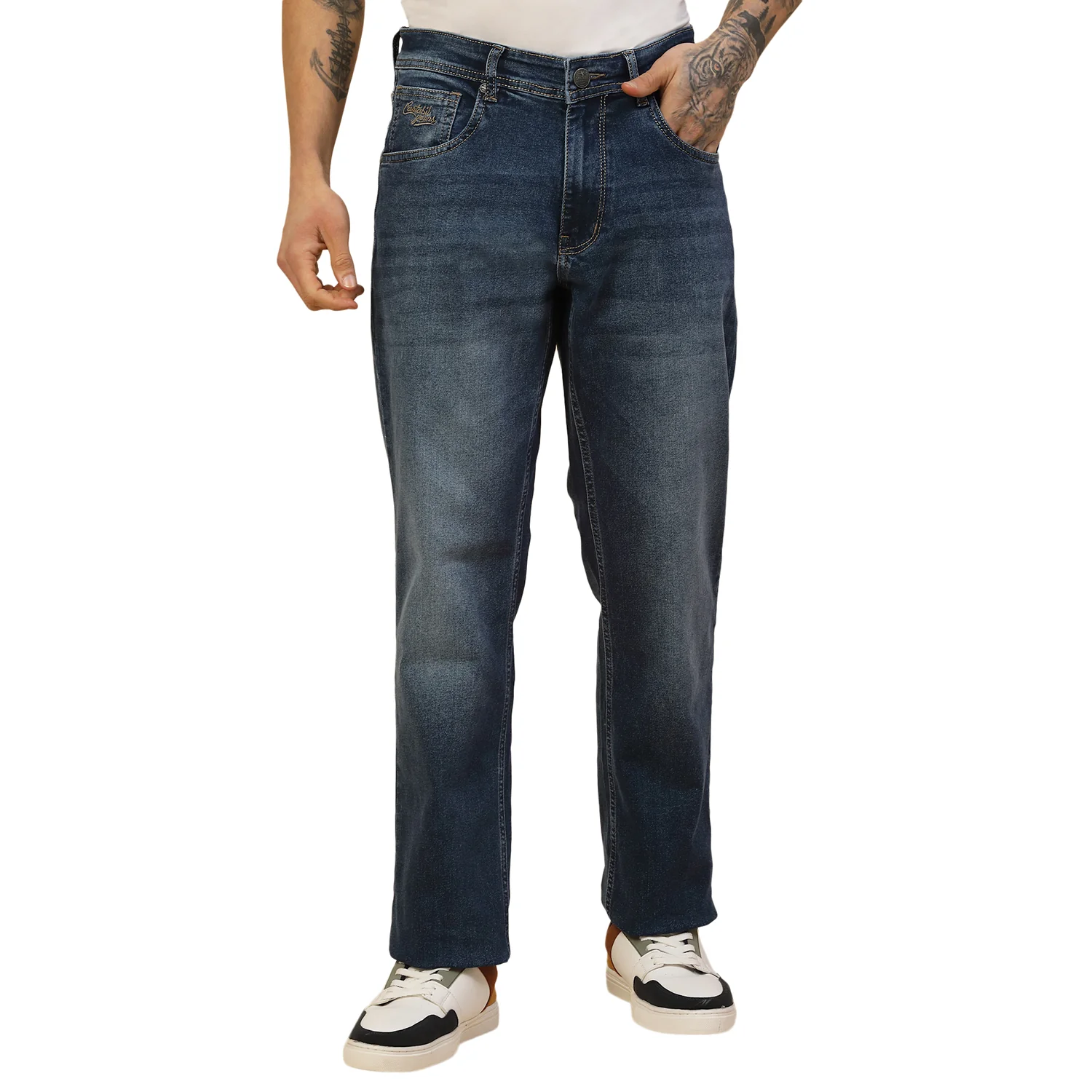 Denim Jeans for Men | Breathable & Soft with Color Fastness Loose Straight Fit Poly Cotton Fabric Solid Pattern Button Closure - Image 7