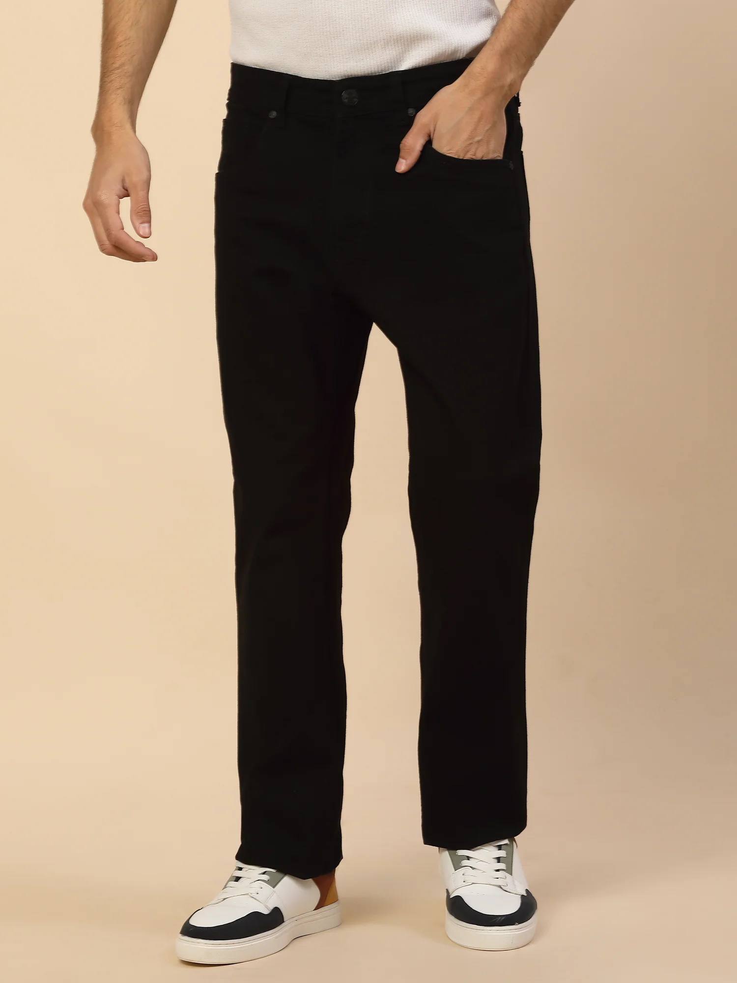 Denim Jeans for Men | Breathable & Soft with Color Fastness Loose Straight Fit Poly Cotton Fabric Solid Pattern Button Closure - Image 3