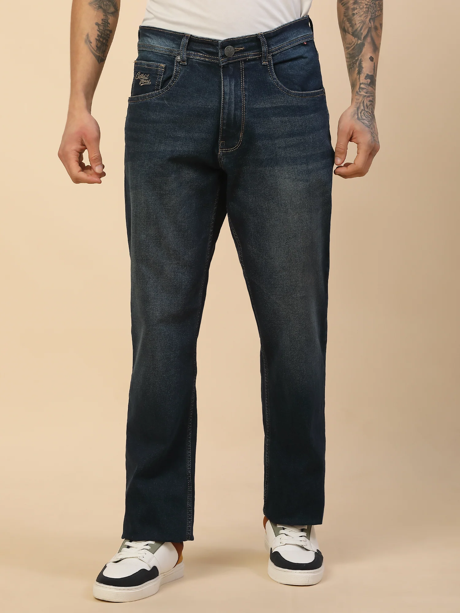 Denim Jeans for Men | Breathable & Soft with Color Fastness Loose Straight Fit Poly Cotton Fabric Solid Pattern Button Closure - Image 2