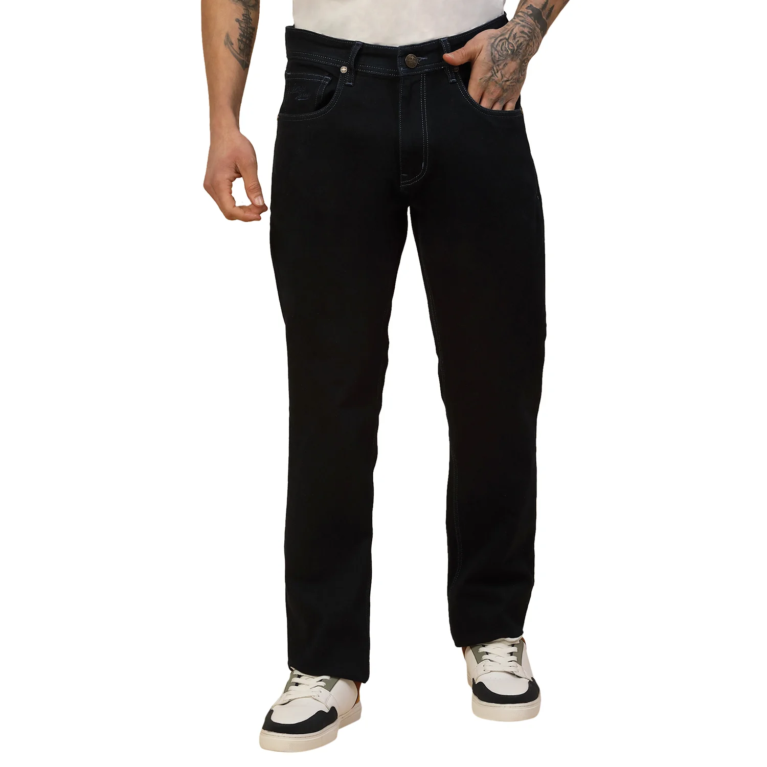 Denim Jeans for Men | Breathable & Soft with Color Fastness Loose Straight Fit Poly Cotton Fabric Solid Pattern Button Closure - Image 2