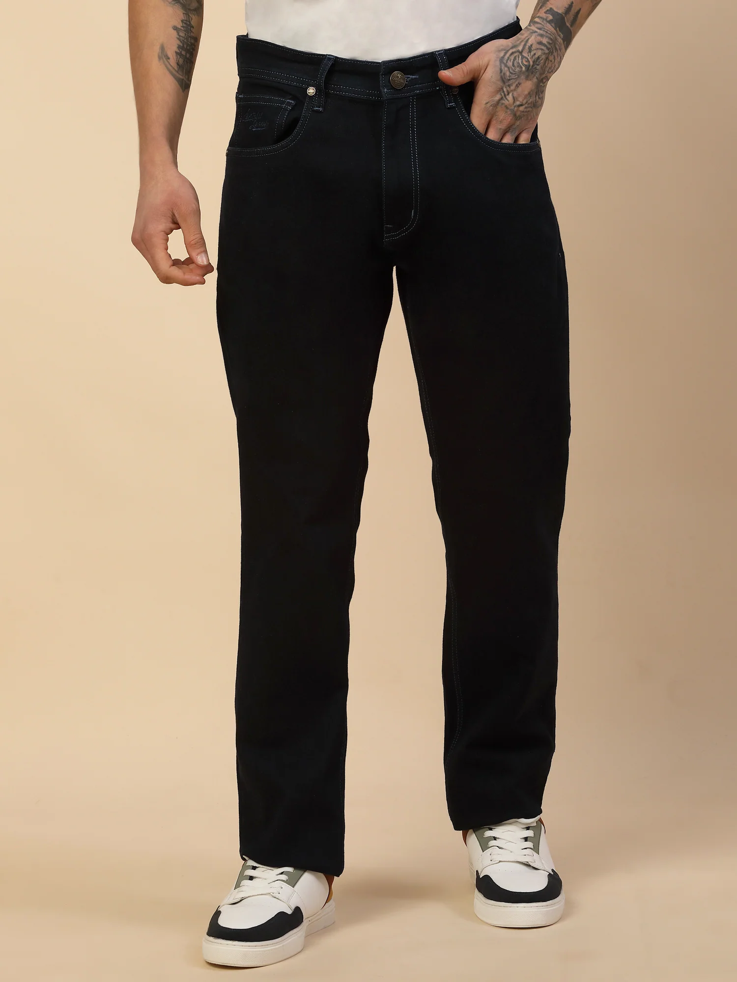 Denim Jeans for Men | Breathable & Soft with Color Fastness Loose Straight Fit Poly Cotton Fabric Solid Pattern Button Closure - Image 3