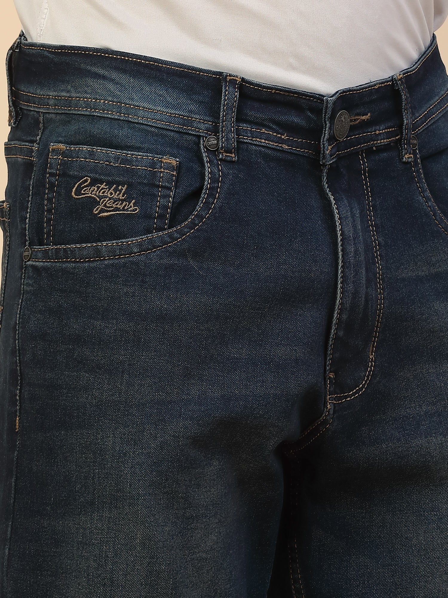 Denim Jeans for Men | Breathable & Soft with Color Fastness Loose Straight Fit Poly Cotton Fabric Solid Pattern Button Closure - Image 5