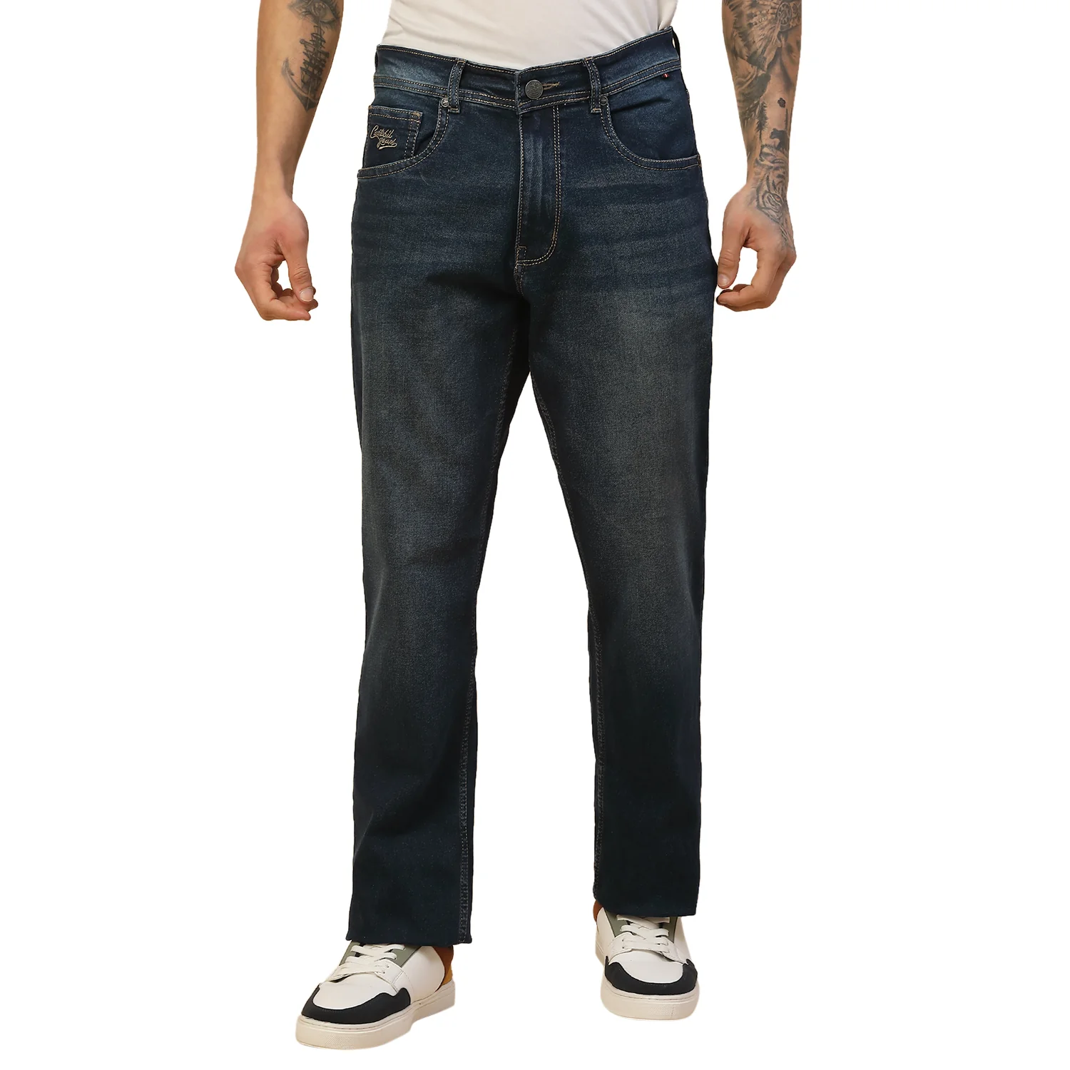 Denim Jeans for Men | Breathable & Soft with Color Fastness Loose Straight Fit Poly Cotton Fabric Solid Pattern Button Closure - Image 7