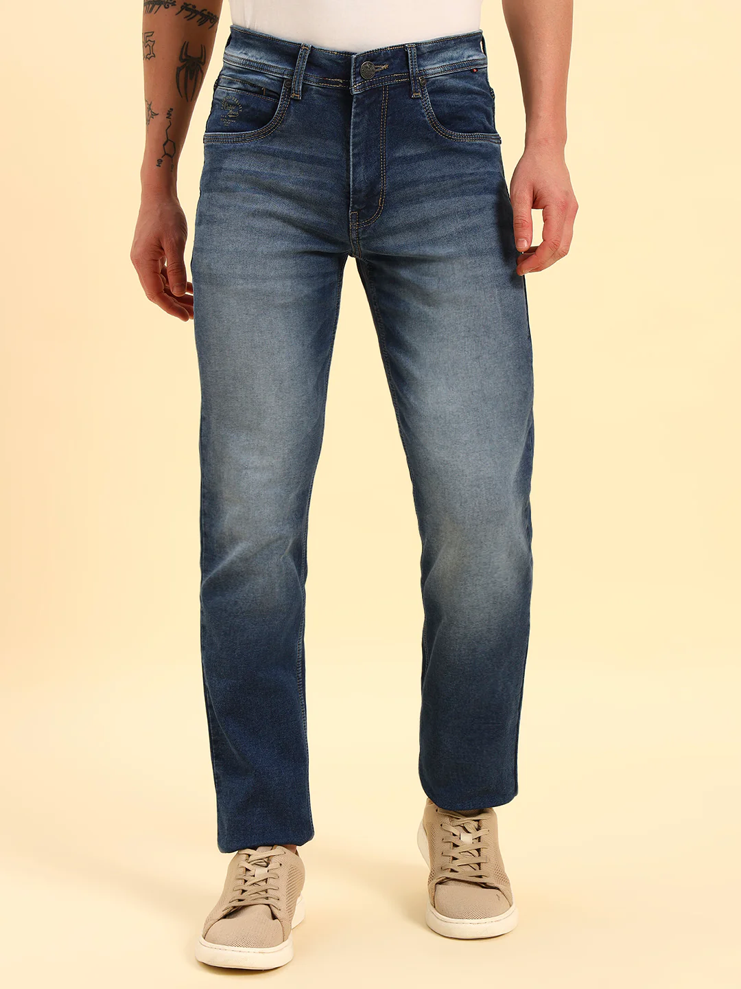 Denim Jeans for Men | Breathable & Soft with Color Fastness Slim Fit Cotton Fabric Solid Pattern Button Closure - Image 3