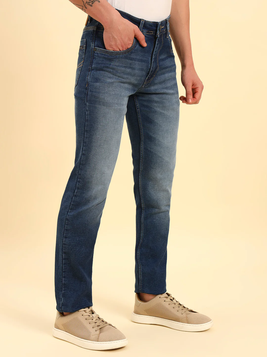 Denim Jeans for Men | Breathable & Soft with Color Fastness Slim Fit Cotton Fabric Solid Pattern Button Closure - Image 5