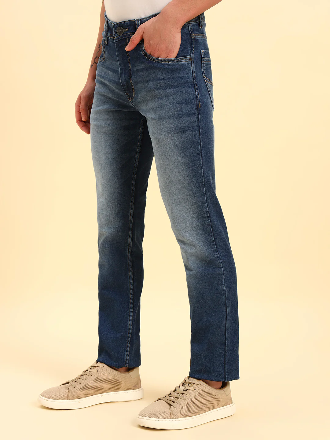 Denim Jeans for Men | Breathable & Soft with Color Fastness Slim Fit Cotton Fabric Solid Pattern Button Closure - Image 6
