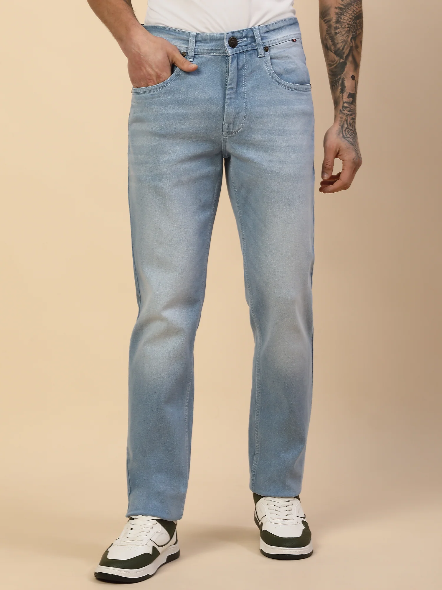 Denim Jeans for Men | Breathable & Soft with Color Fastness Slim Fit Poly Cotton Fabric Solid Pattern Button Closure - Image 3