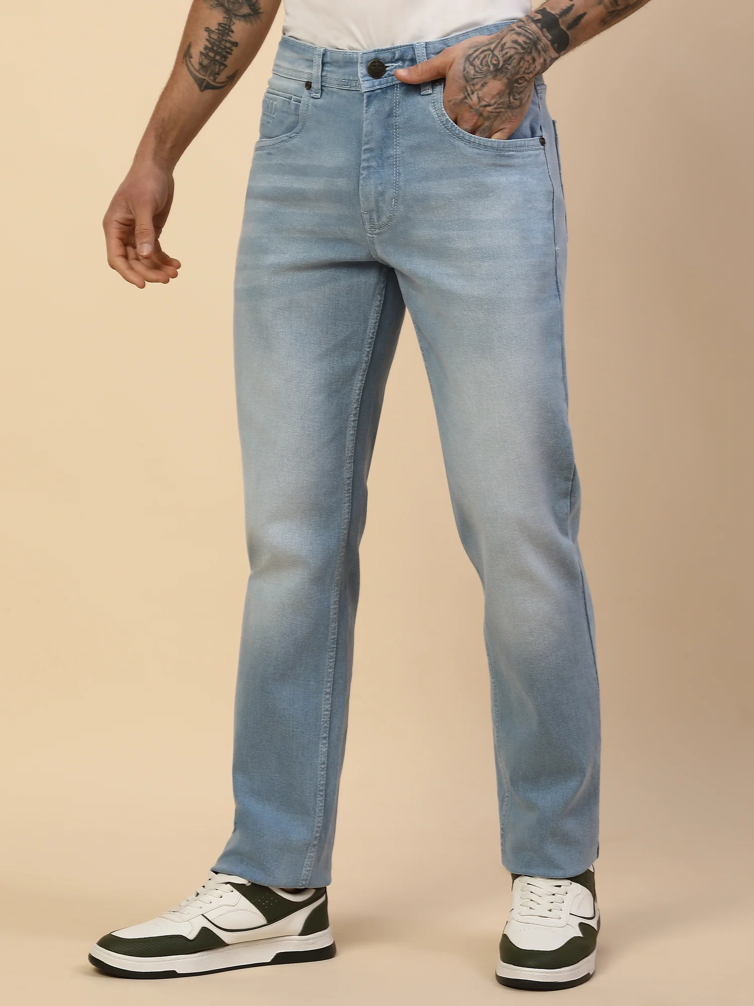 Denim Jeans for Men | Breathable & Soft with Color Fastness Slim Fit Poly Cotton Fabric Solid Pattern Button Closure - Image 5