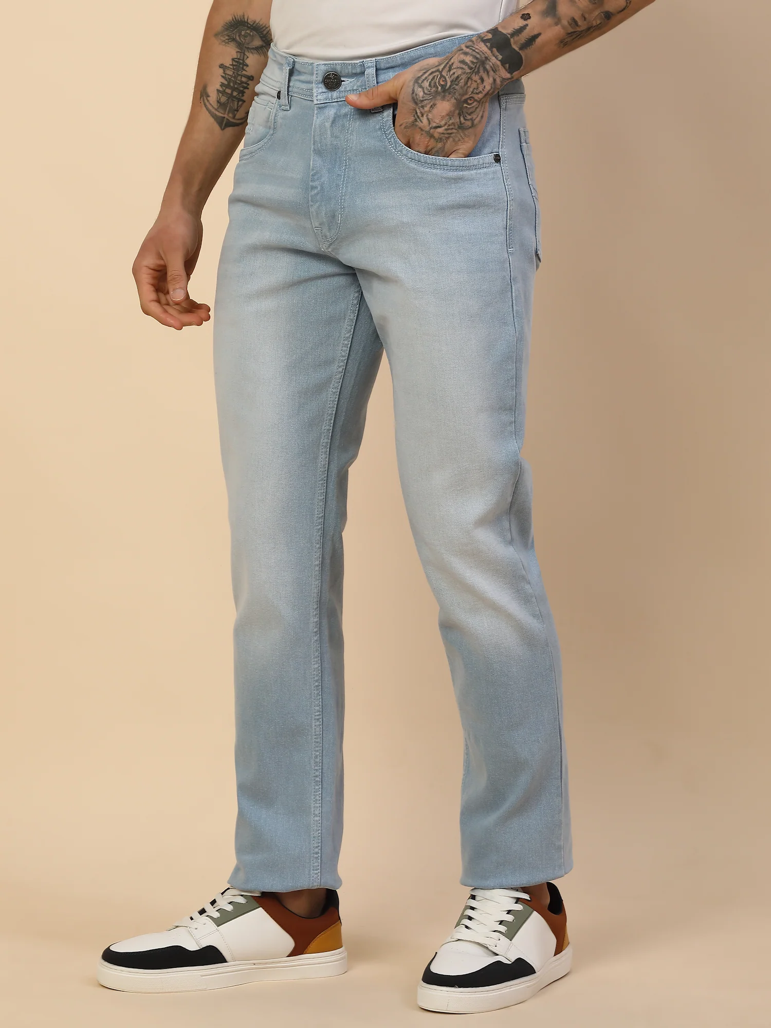 Denim Jeans for Men | Breathable & Soft with Color Fastness Slim Fit Poly Cotton Fabric Solid Pattern Button Closure - Image 4