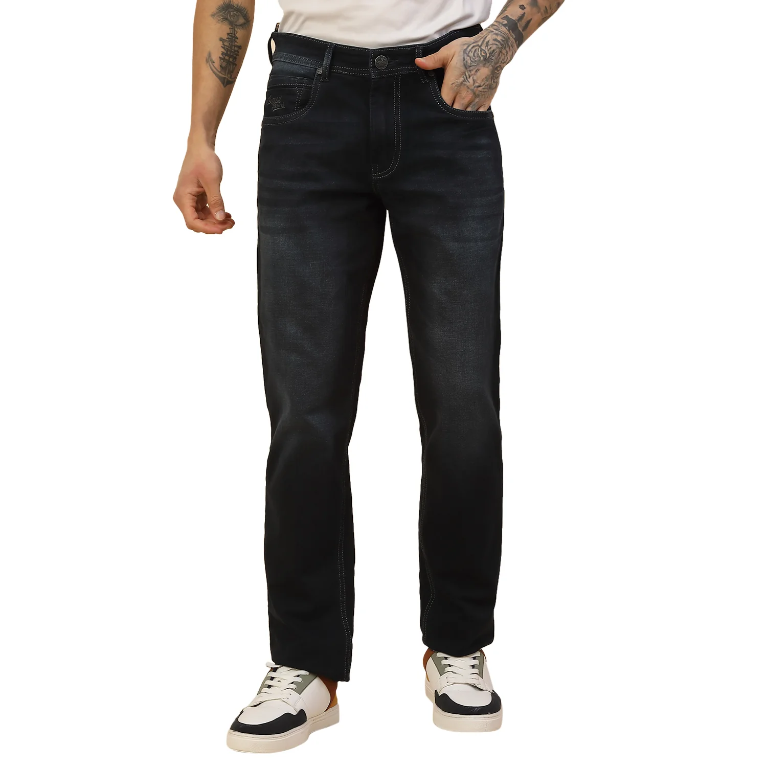 Denim Jeans for Men | Breathable & Soft with Color Fastness Slim Fit Poly Cotton Fabric Solid Pattern Button Closure - Image 2