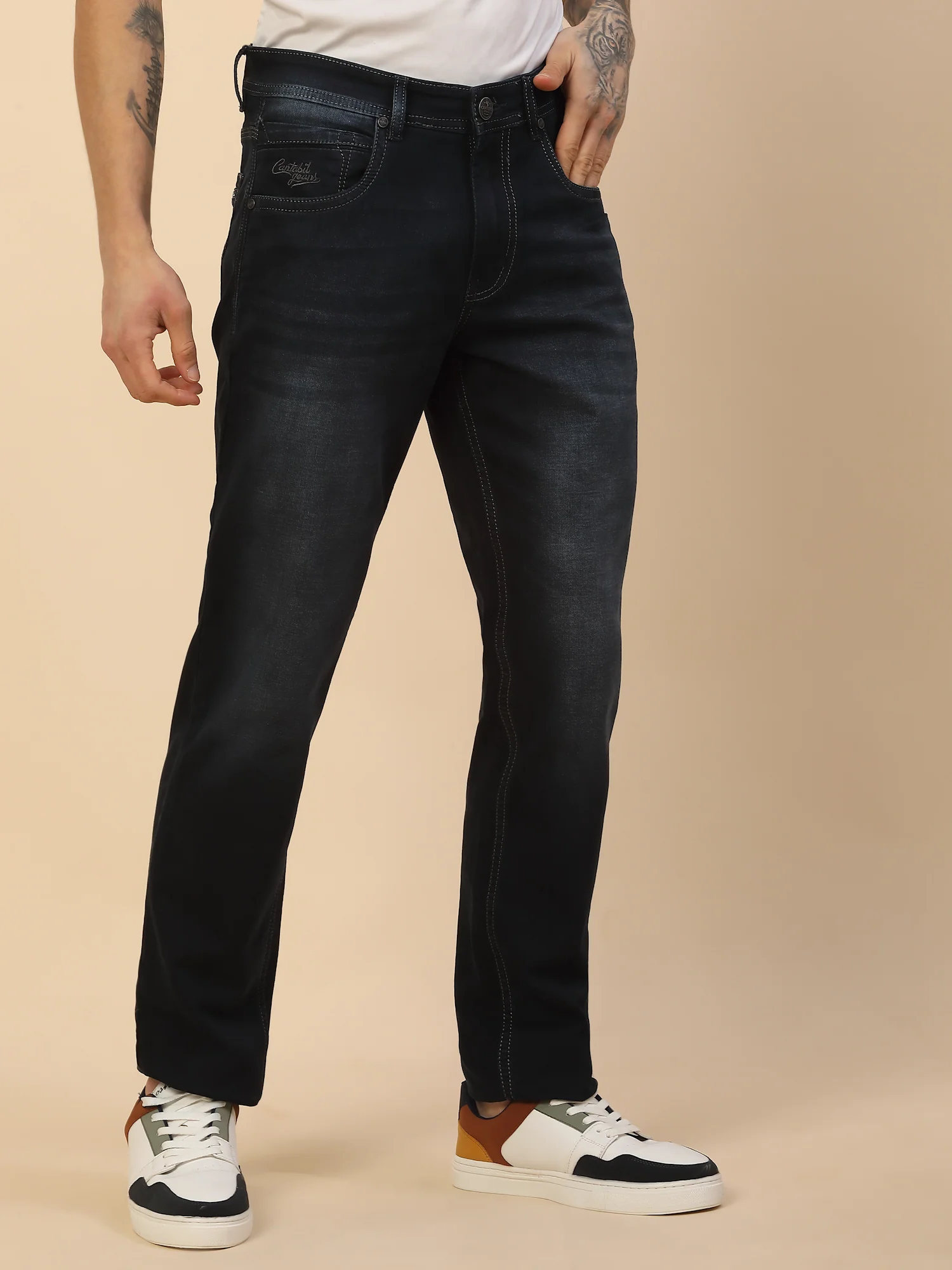 Denim Jeans for Men | Breathable & Soft with Color Fastness Slim Fit Poly Cotton Fabric Solid Pattern Button Closure - Image 4