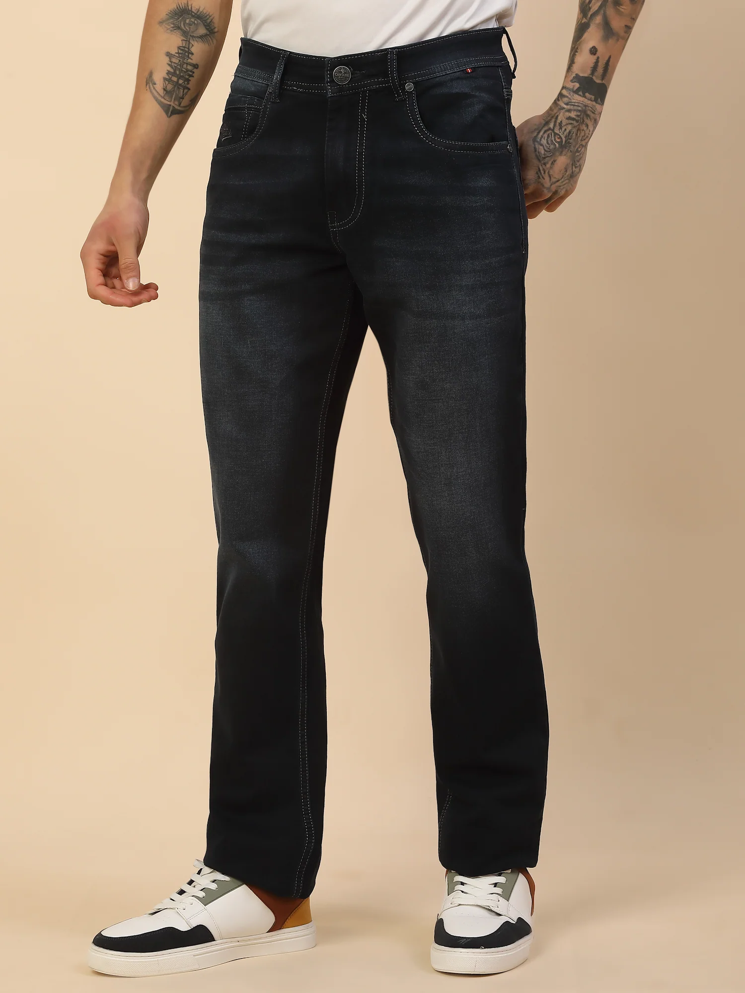 Denim Jeans for Men | Breathable & Soft with Color Fastness Slim Fit Poly Cotton Fabric Solid Pattern Button Closure - Image 5