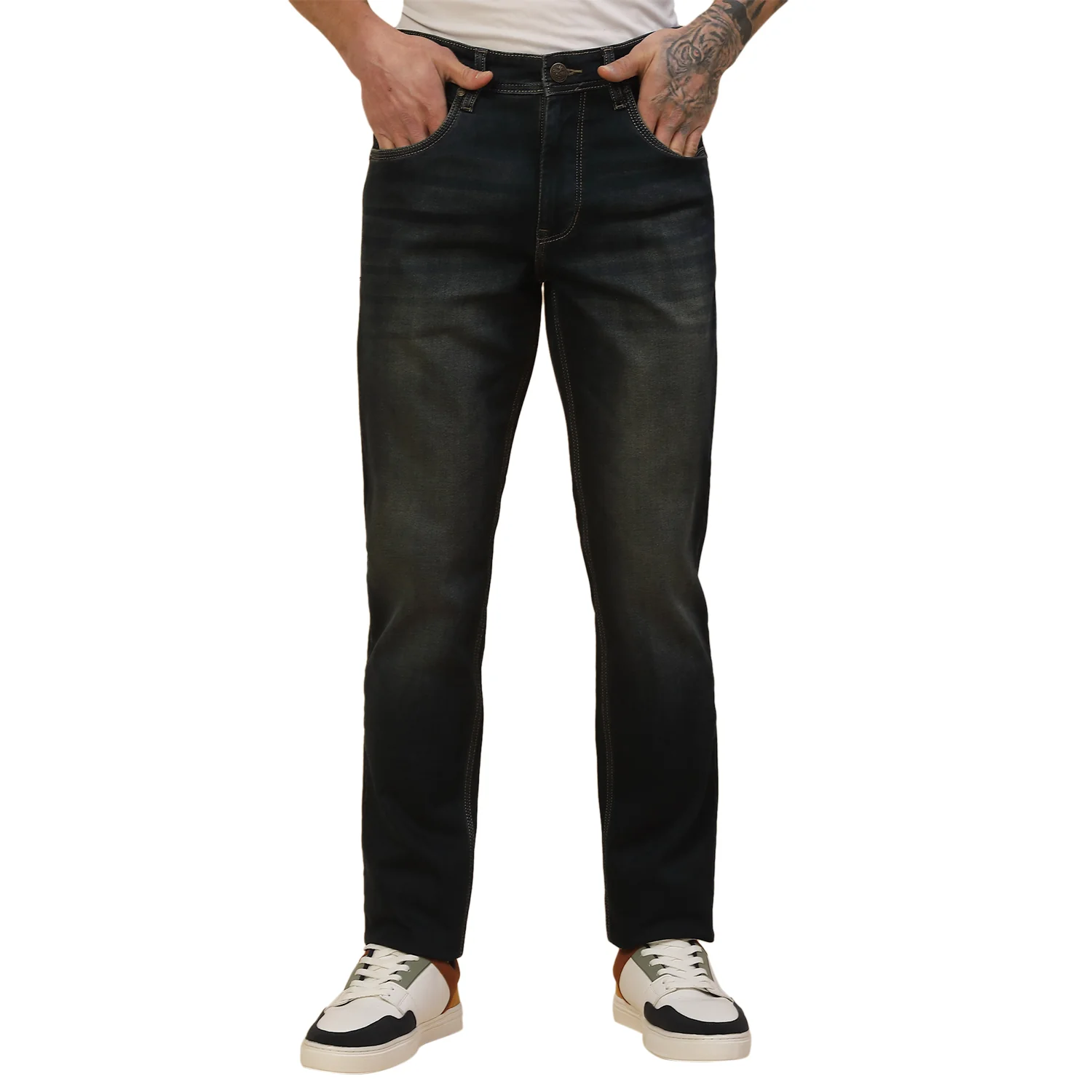 Denim Jeans for Men | Breathable & Soft with Color Fastness Slim Fit Poly Cotton Fabric Solid Pattern Button Closure - Image 2
