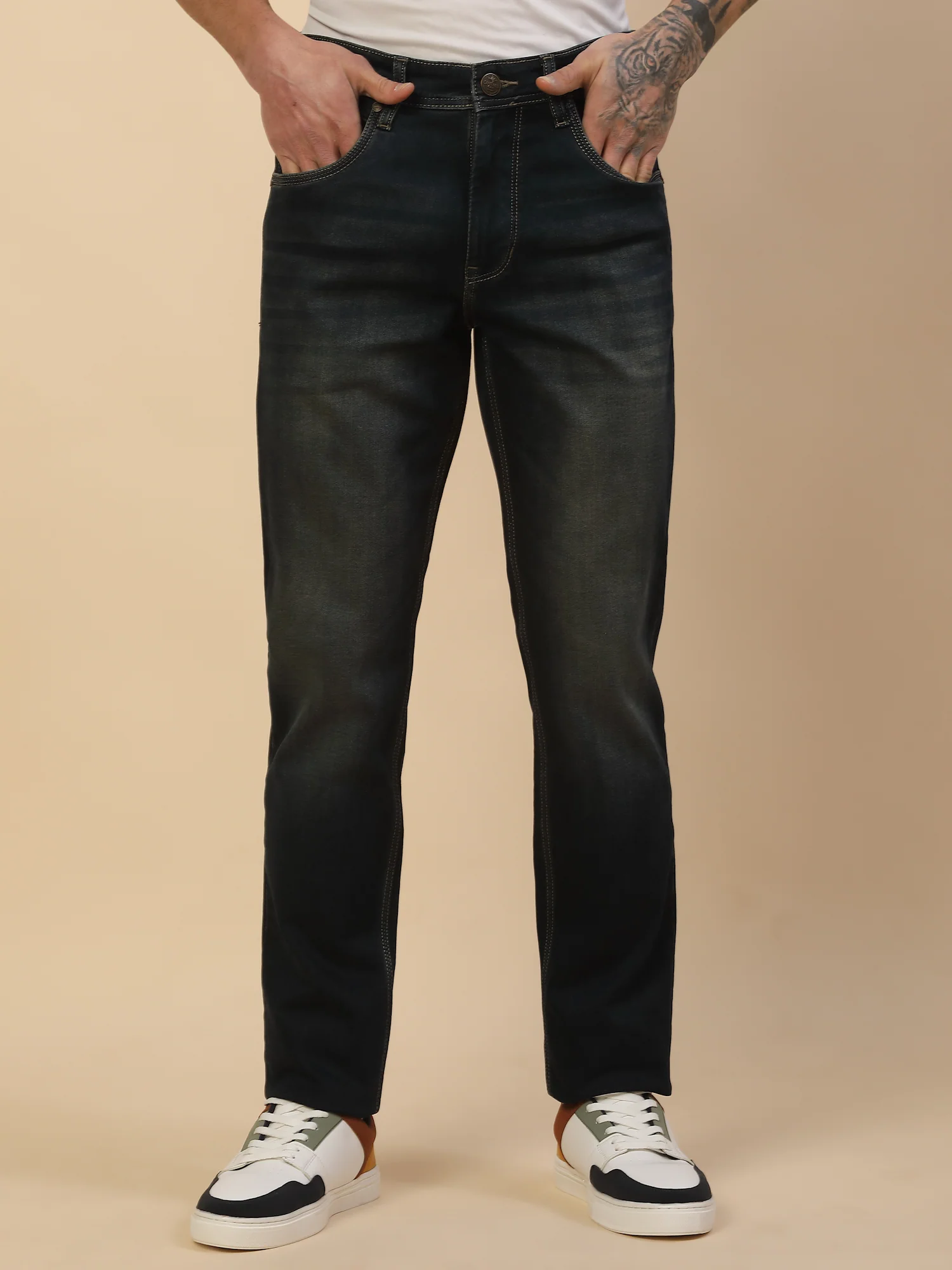 Denim Jeans for Men | Breathable & Soft with Color Fastness Slim Fit Poly Cotton Fabric Solid Pattern Button Closure - Image 4