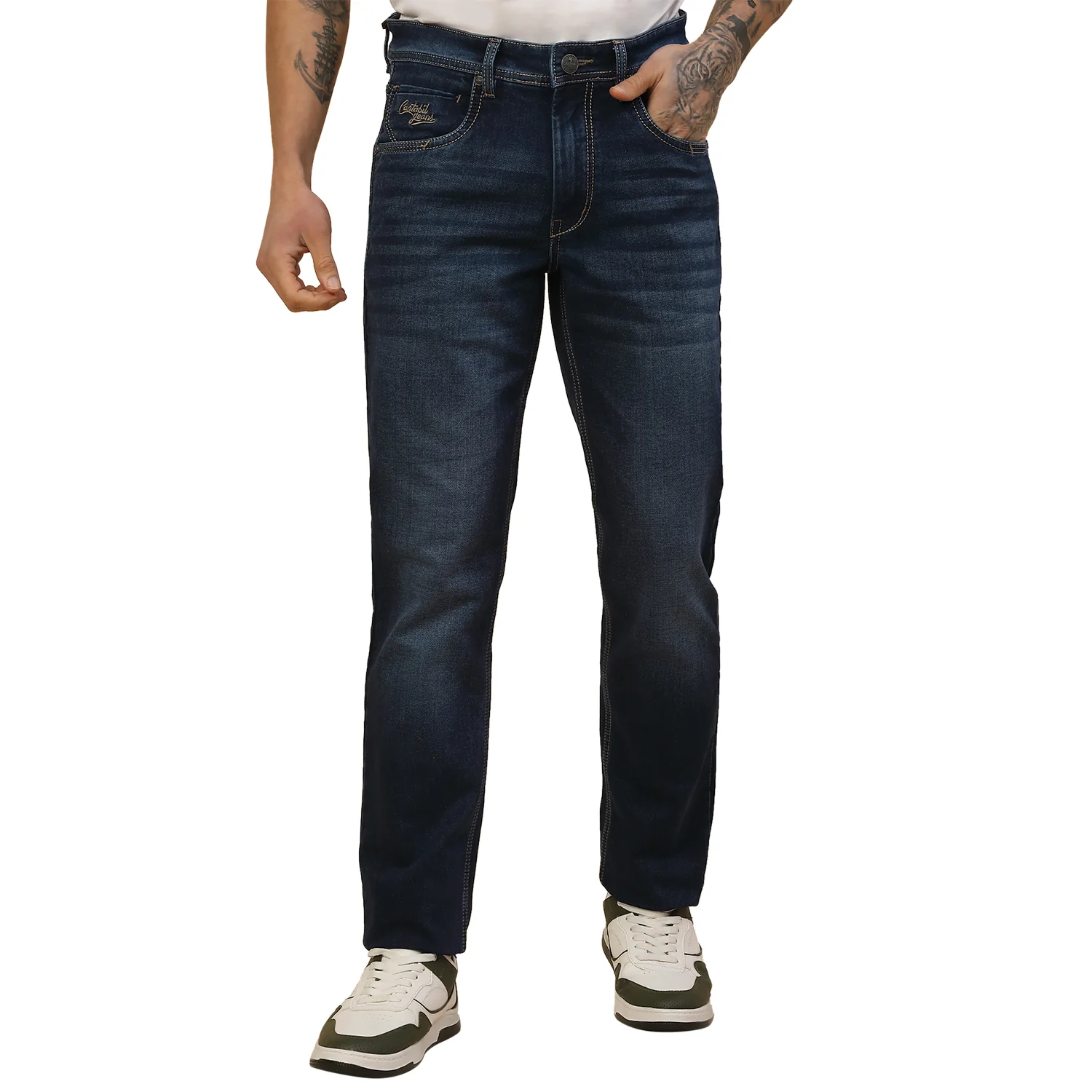 Denim Jeans for Men | Breathable & Soft with Color Fastness Slim Fit Poly Cotton Fabric Solid Pattern Button Closure - Image 2