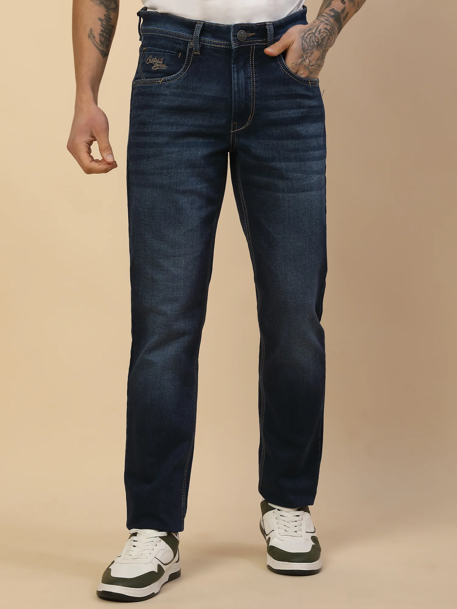 Denim Jeans for Men | Breathable & Soft with Color Fastness Slim Fit Poly Cotton Fabric Solid Pattern Button Closure - Image 3