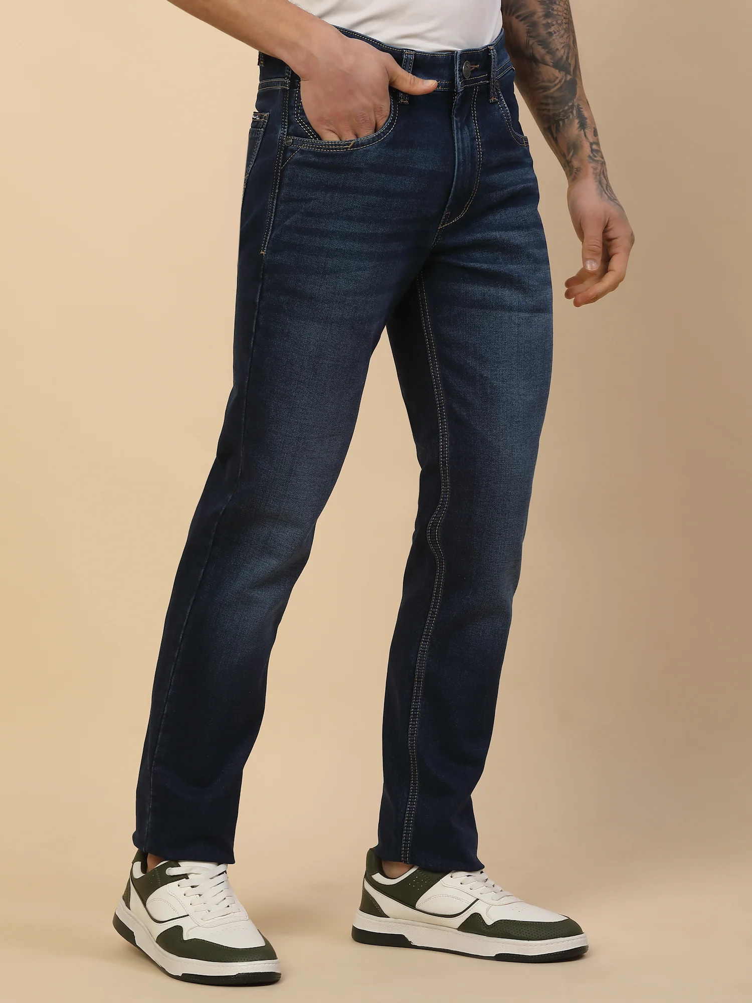 Denim Jeans for Men | Breathable & Soft with Color Fastness Slim Fit Poly Cotton Fabric Solid Pattern Button Closure - Image 5