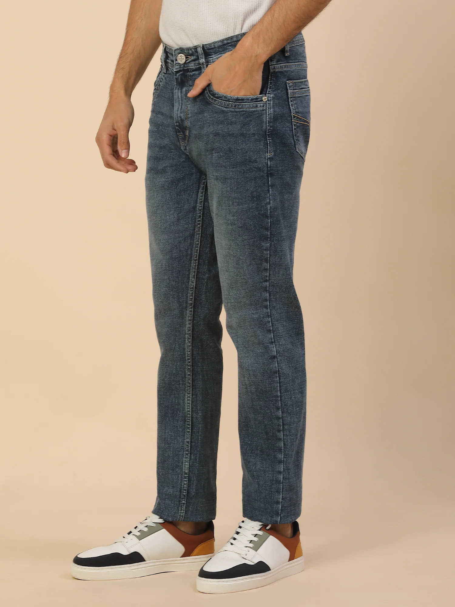 Denim Jeans for Men | Breathable & Soft with Color Fastness Slim Fit Poly Cotton Fabric Solid Pattern Button Closure - Image 3