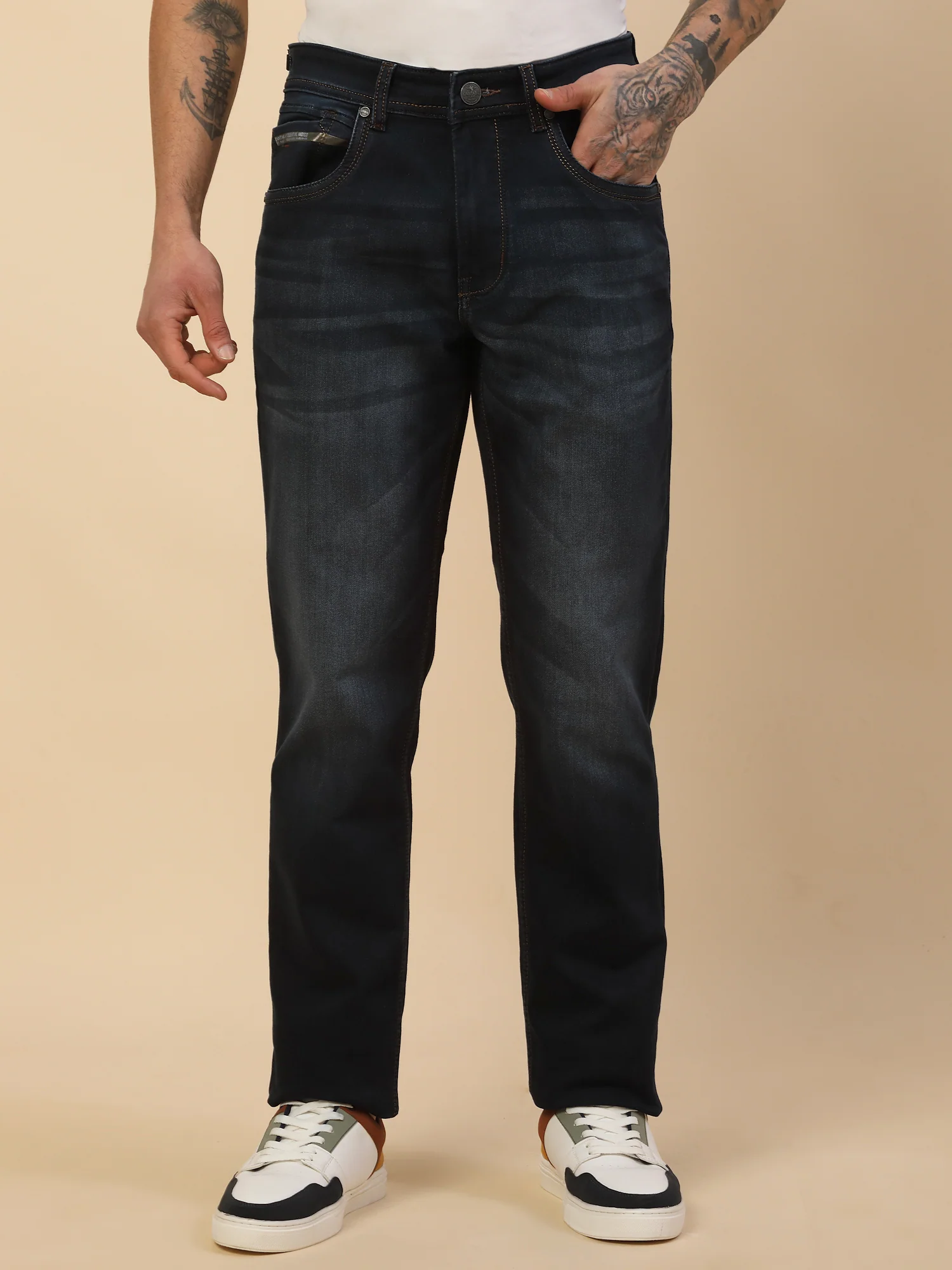 Denim Jeans for Men | Breathable & Soft with Color Fastness Slim Fit Poly Cotton Fabric Solid Pattern Button Closure - Image 2