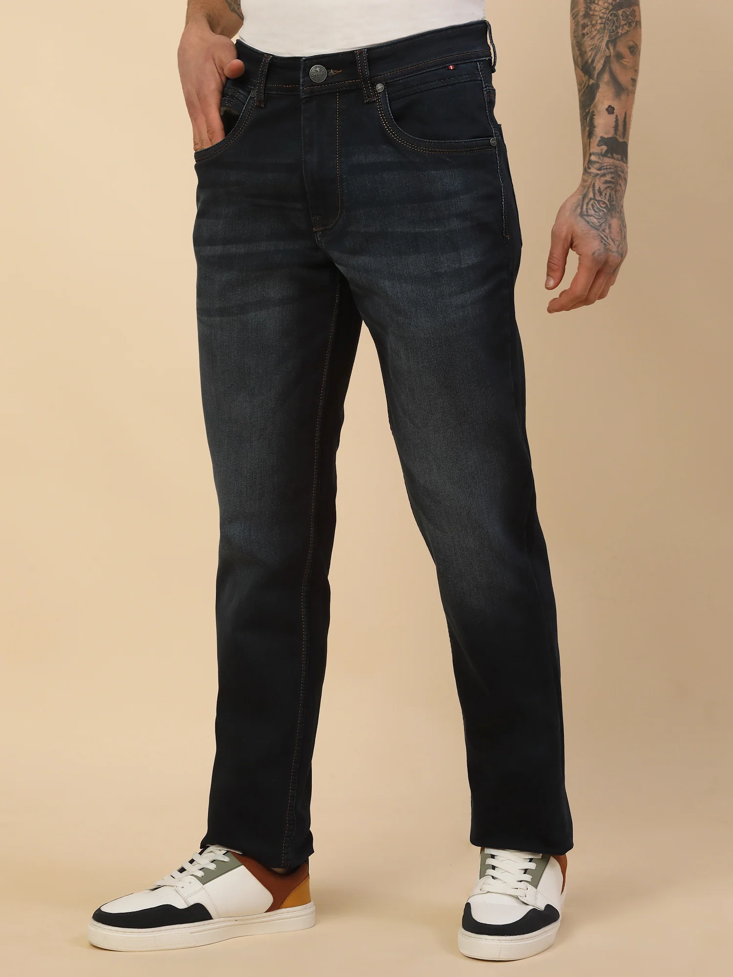 Denim Jeans for Men | Breathable & Soft with Color Fastness Slim Fit Poly Cotton Fabric Solid Pattern Button Closure - Image 3