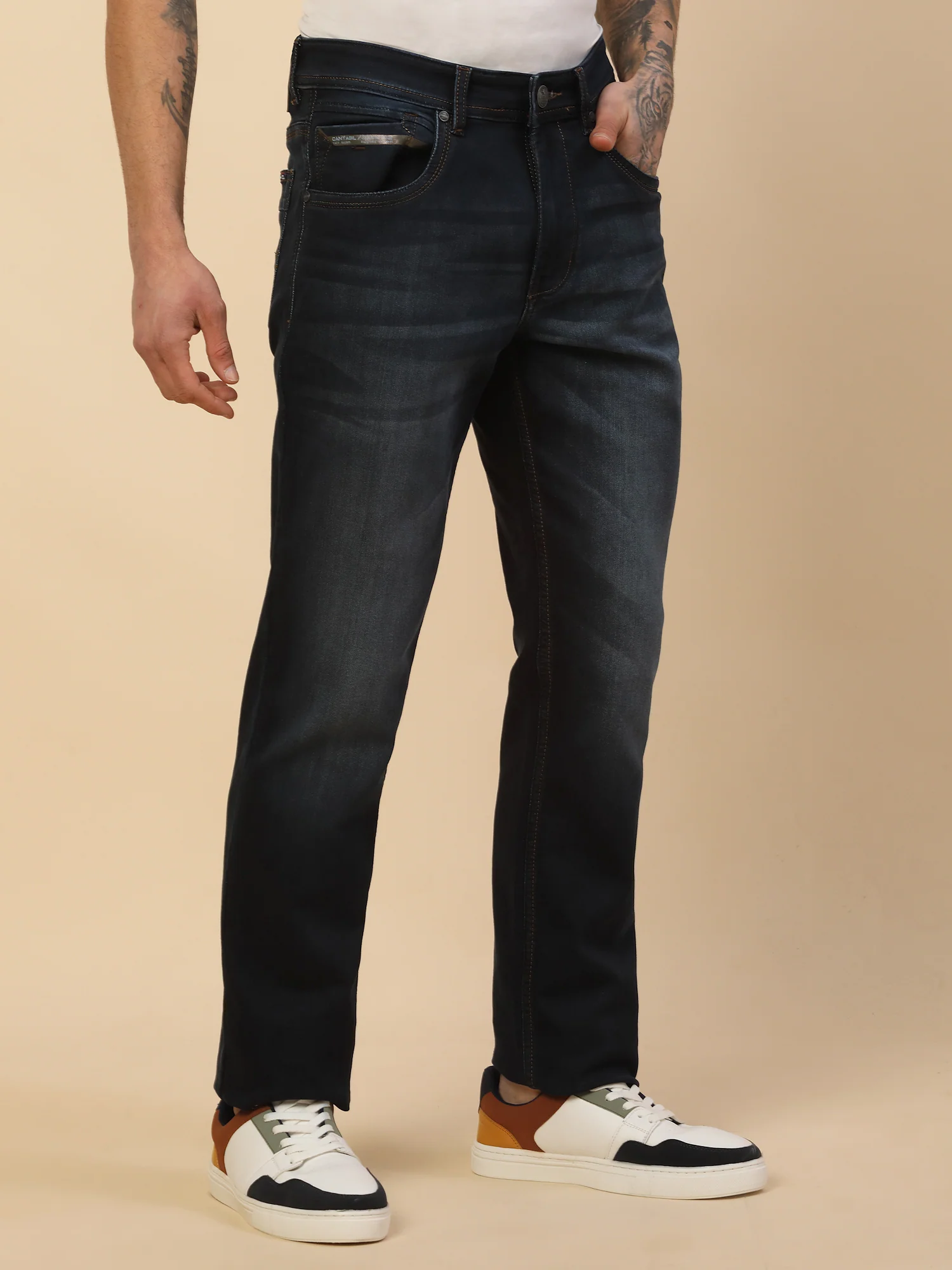 Denim Jeans for Men | Breathable & Soft with Color Fastness Slim Fit Poly Cotton Fabric Solid Pattern Button Closure - Image 4