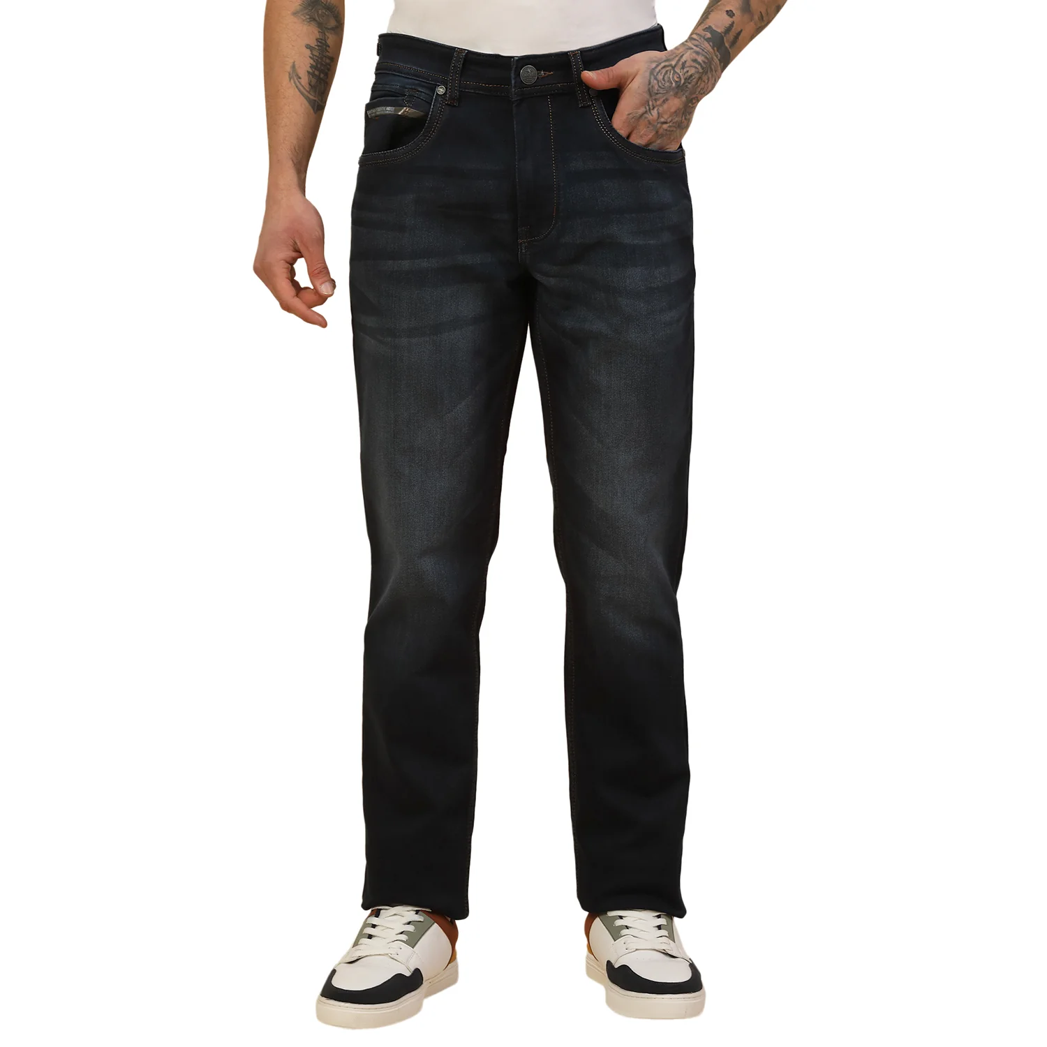 Denim Jeans for Men | Breathable & Soft with Color Fastness Slim Fit Poly Cotton Fabric Solid Pattern Button Closure - Image 7