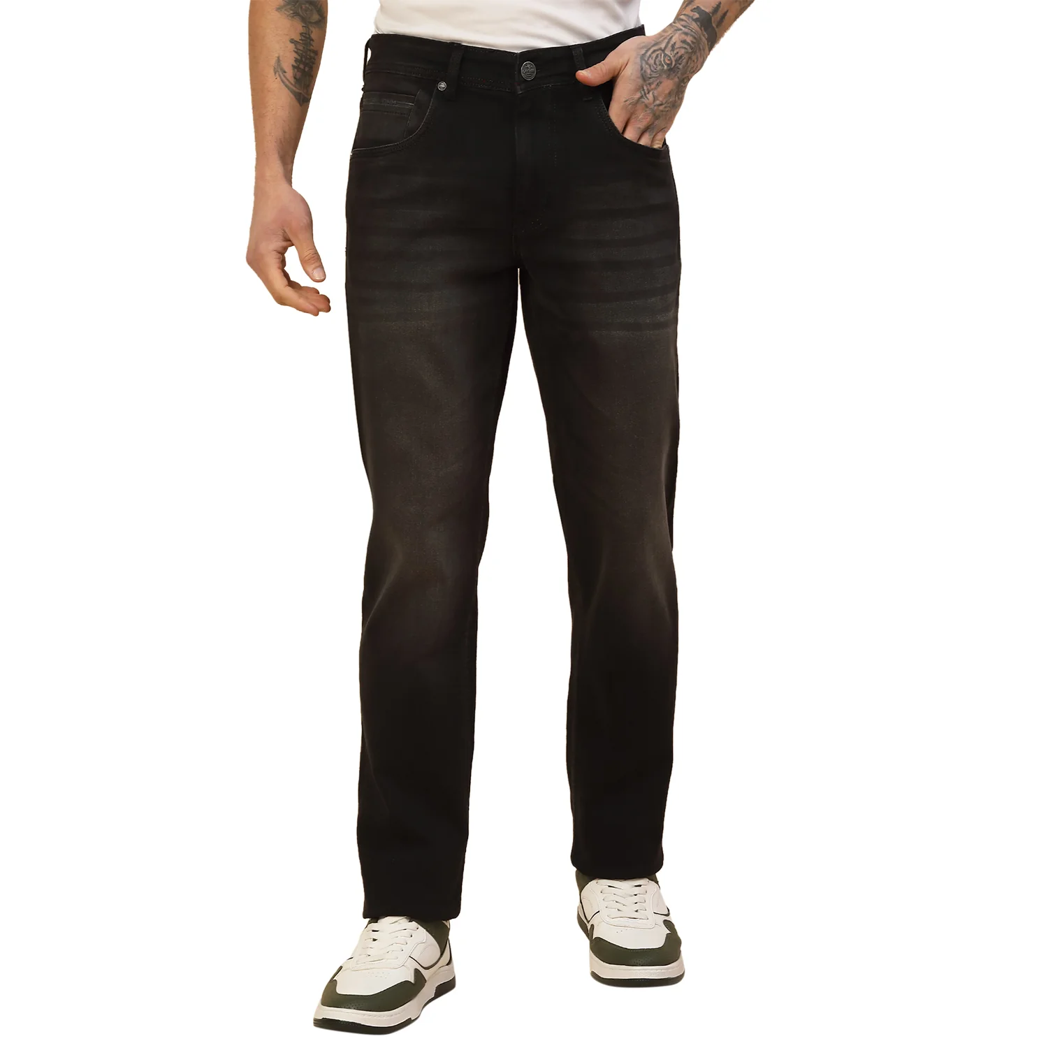 Denim Jeans for Men | Breathable & Soft with Color Fastness Slim Fit Poly Cotton Fabric Solid Pattern Button Closure - Image 2
