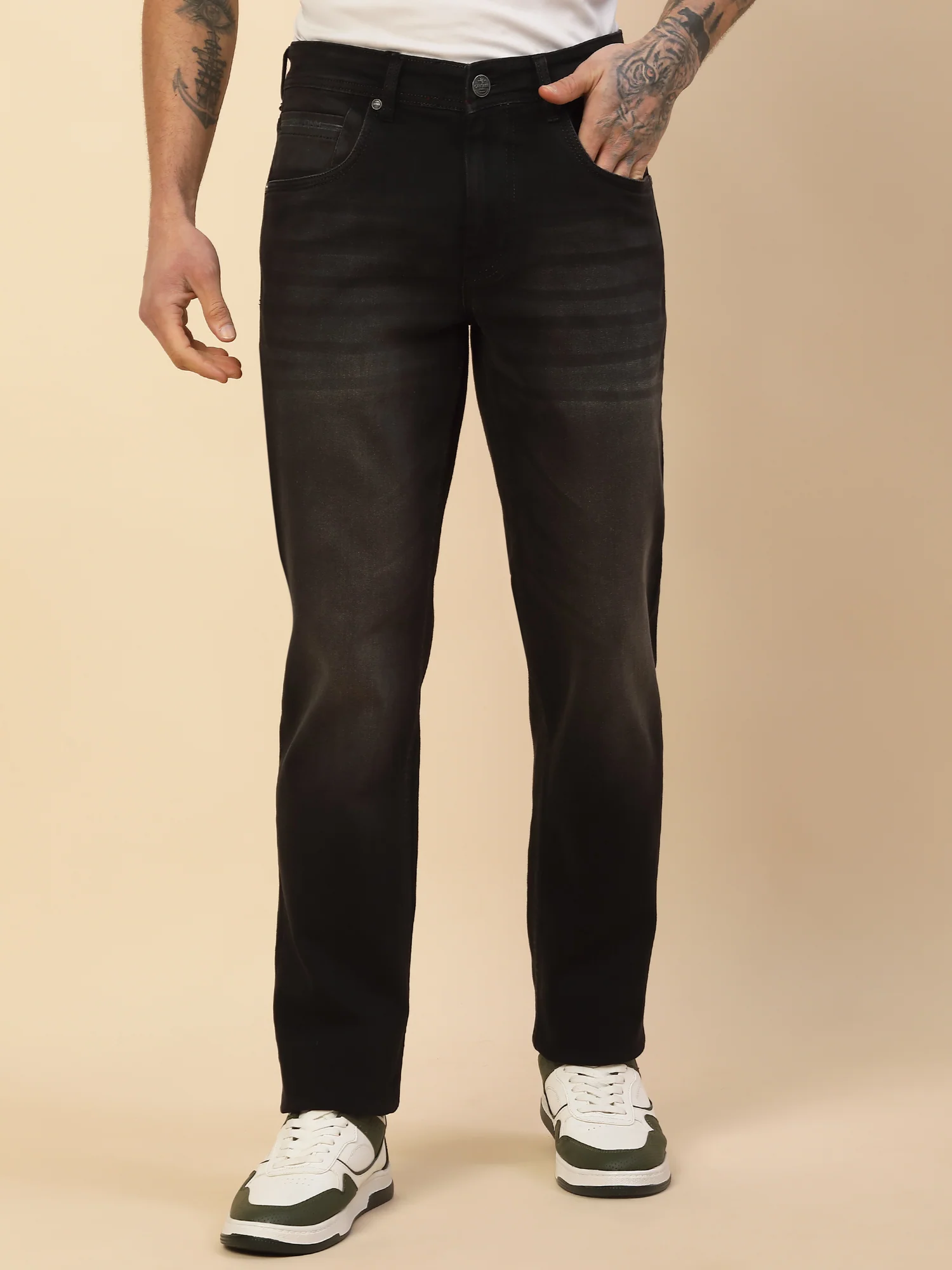Denim Jeans for Men | Breathable & Soft with Color Fastness Slim Fit Poly Cotton Fabric Solid Pattern Button Closure - Image 3